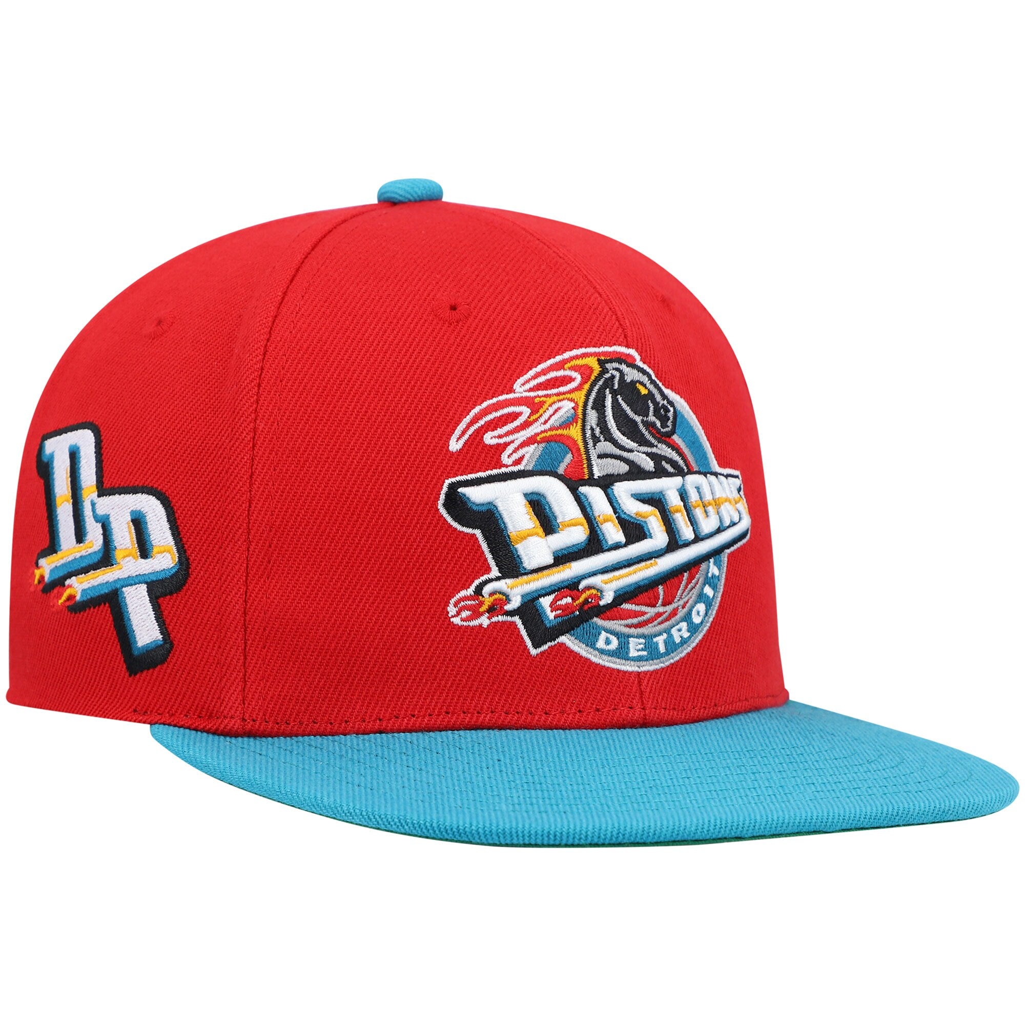 Detroit Pistons Mitchell & Ness Hardwood Classics Snapback Hat - Red/Teal