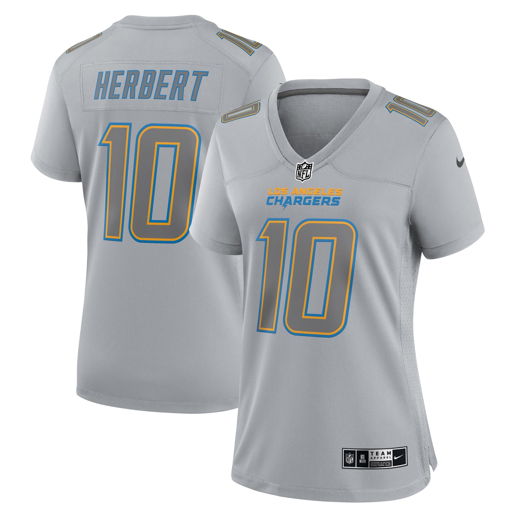 Justin Herbert Los Angeles Chargers Nike Women s Atmosphere Fashion Game Jersey   Gray