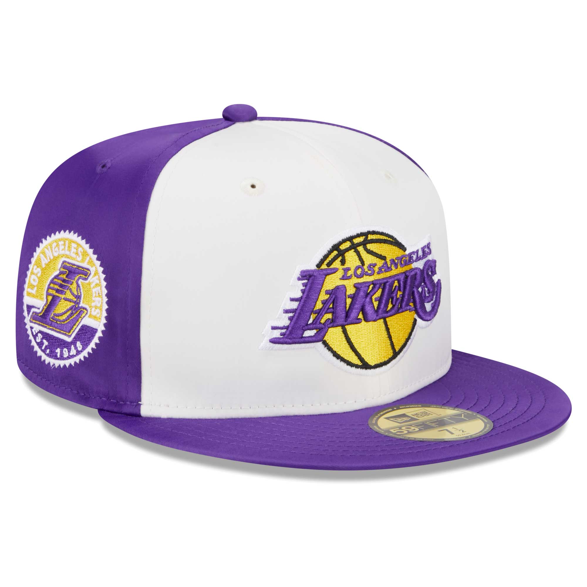 Los Angeles Lakers New Era Throwback Satin 59FIFTY Fitted Hat - White