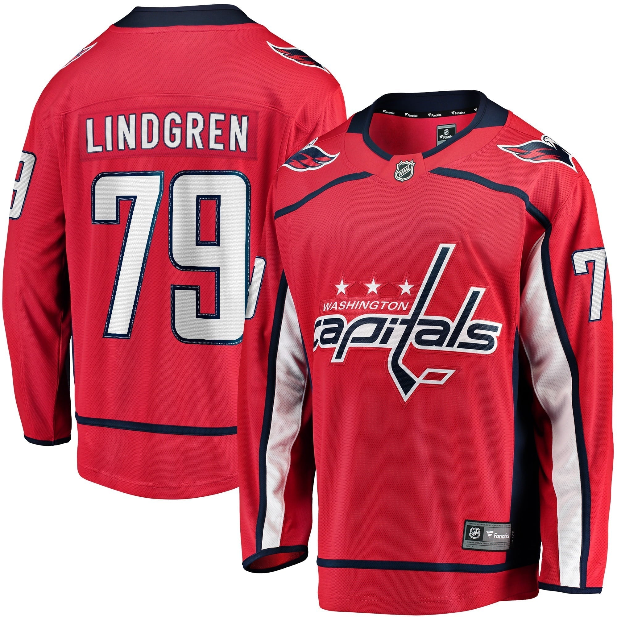 Men's Fanatics Branded Charlie Lindgren Red Washington Capitals Home Breakaway Player Jersey