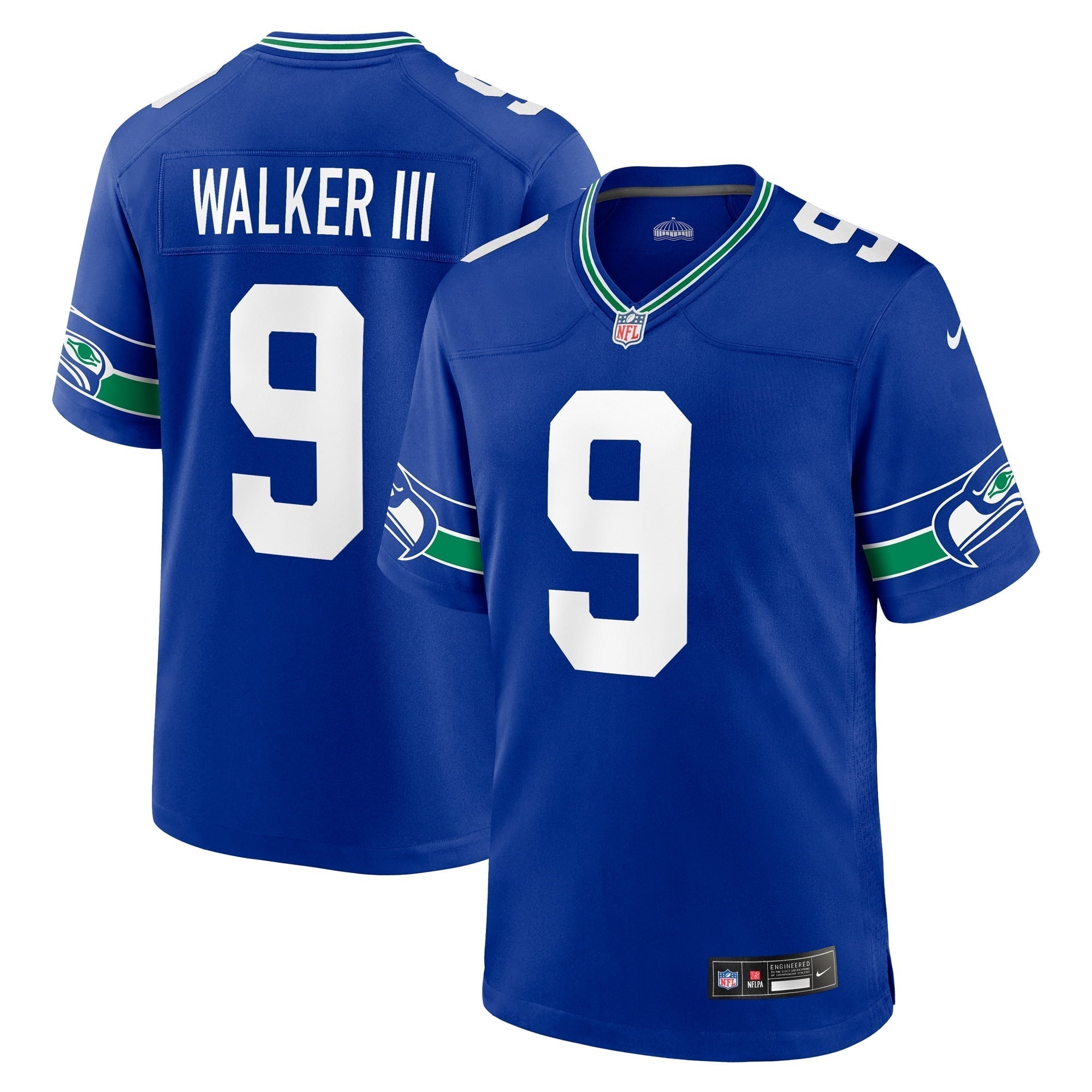 Men s Nike Kenneth Walker III Royal Seattle Seahawks Throwback Player Game Jersey