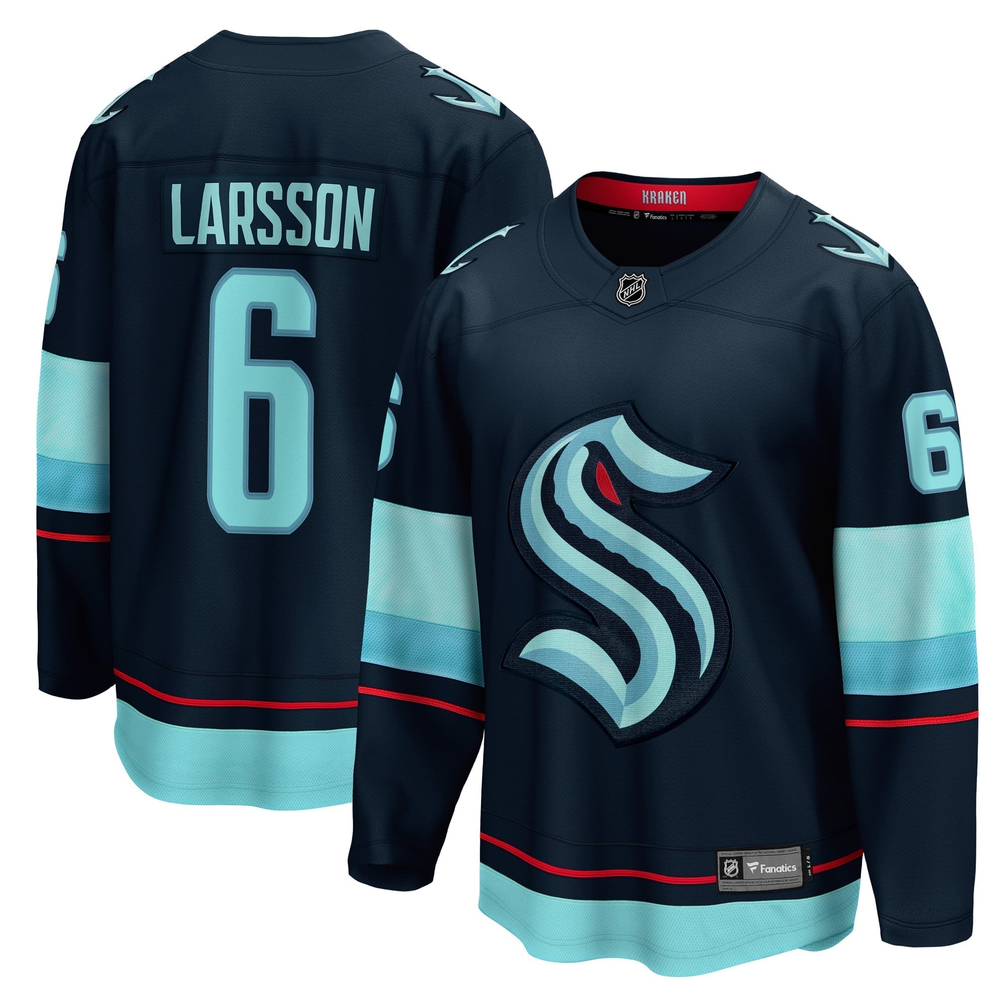 Men's Fanatics Branded Adam Larsson Deep Sea Blue Seattle Kraken Home Breakaway Player Jersey