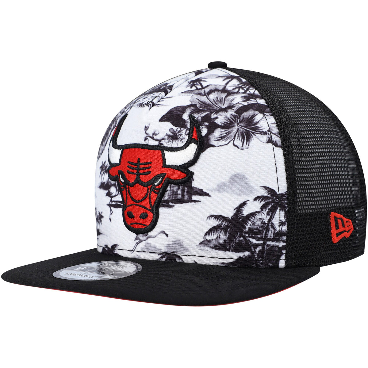Chicago Bulls New Era Tonal Palm Trees Trucker 9FIFTY Snapback Hat - White/Black
