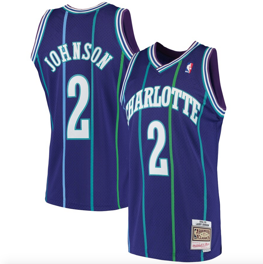 Men's Larry Johnson Charlotte Hornets 1994-95 Purple Swingman Replica Jersey By Mitchell & Ness