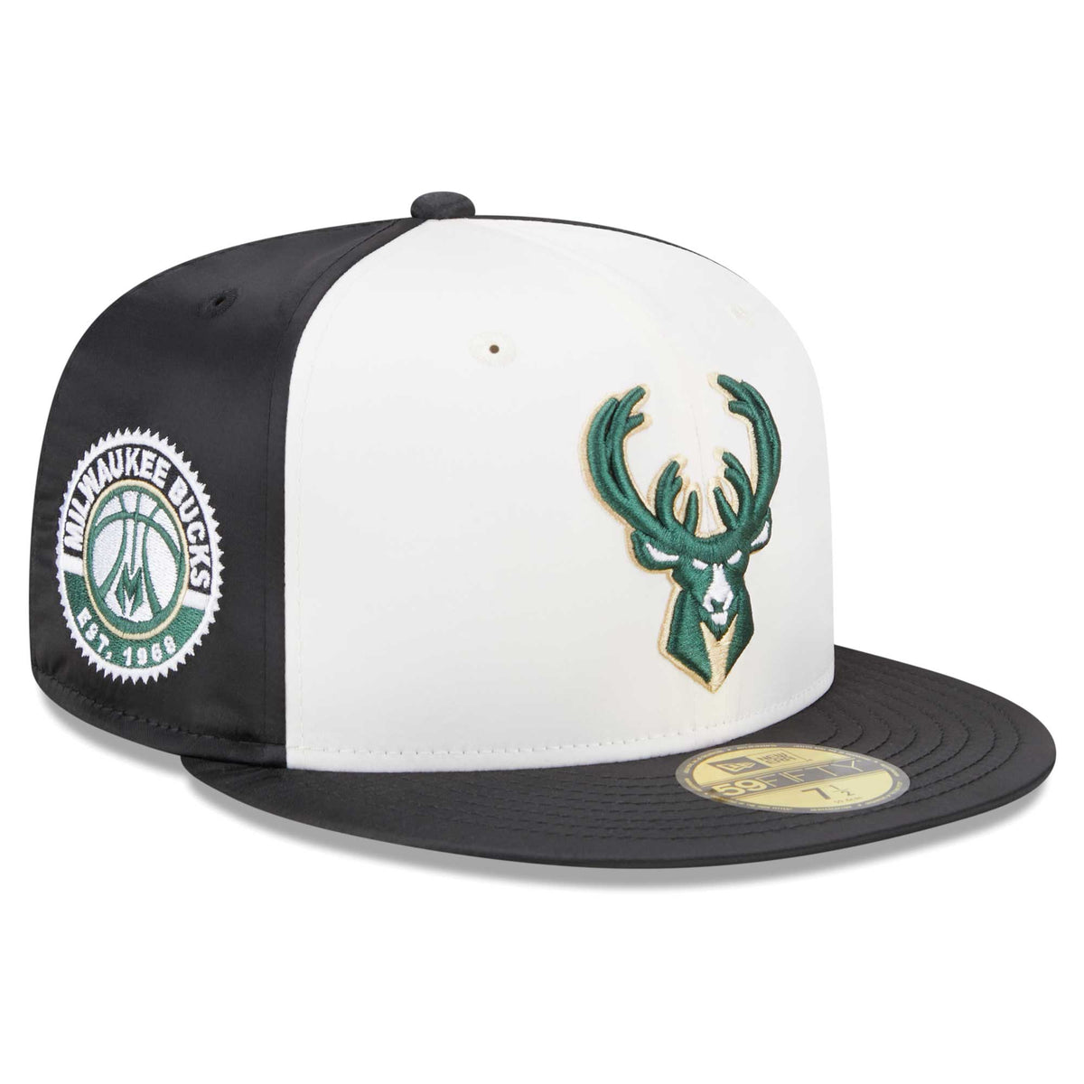 Milwaukee Bucks New Era Throwback Satin 59FIFTY Fitted Hat - White