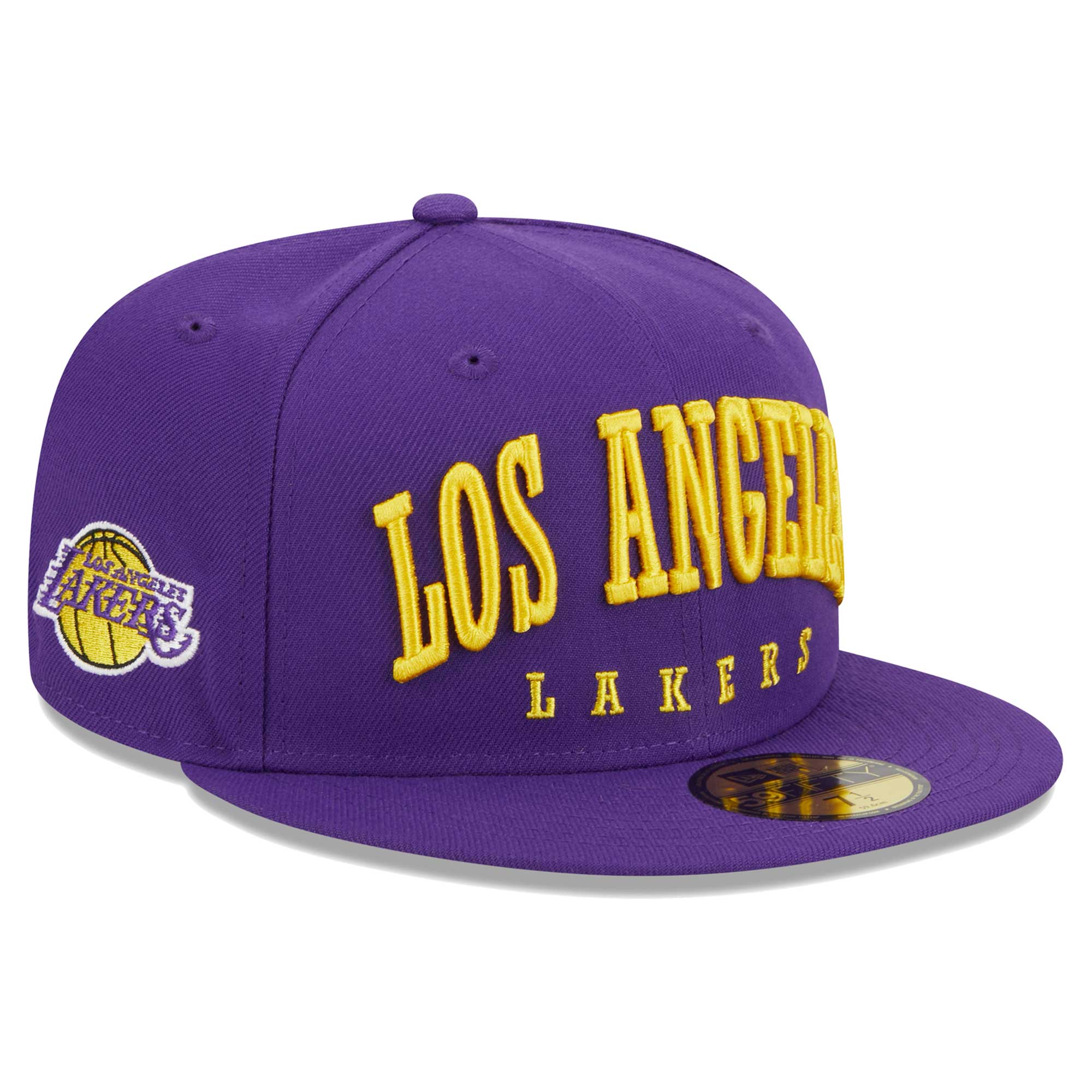 Los Angeles Lakers New Era Big Arch Text 59FIFTY Fitted Hat - Purple