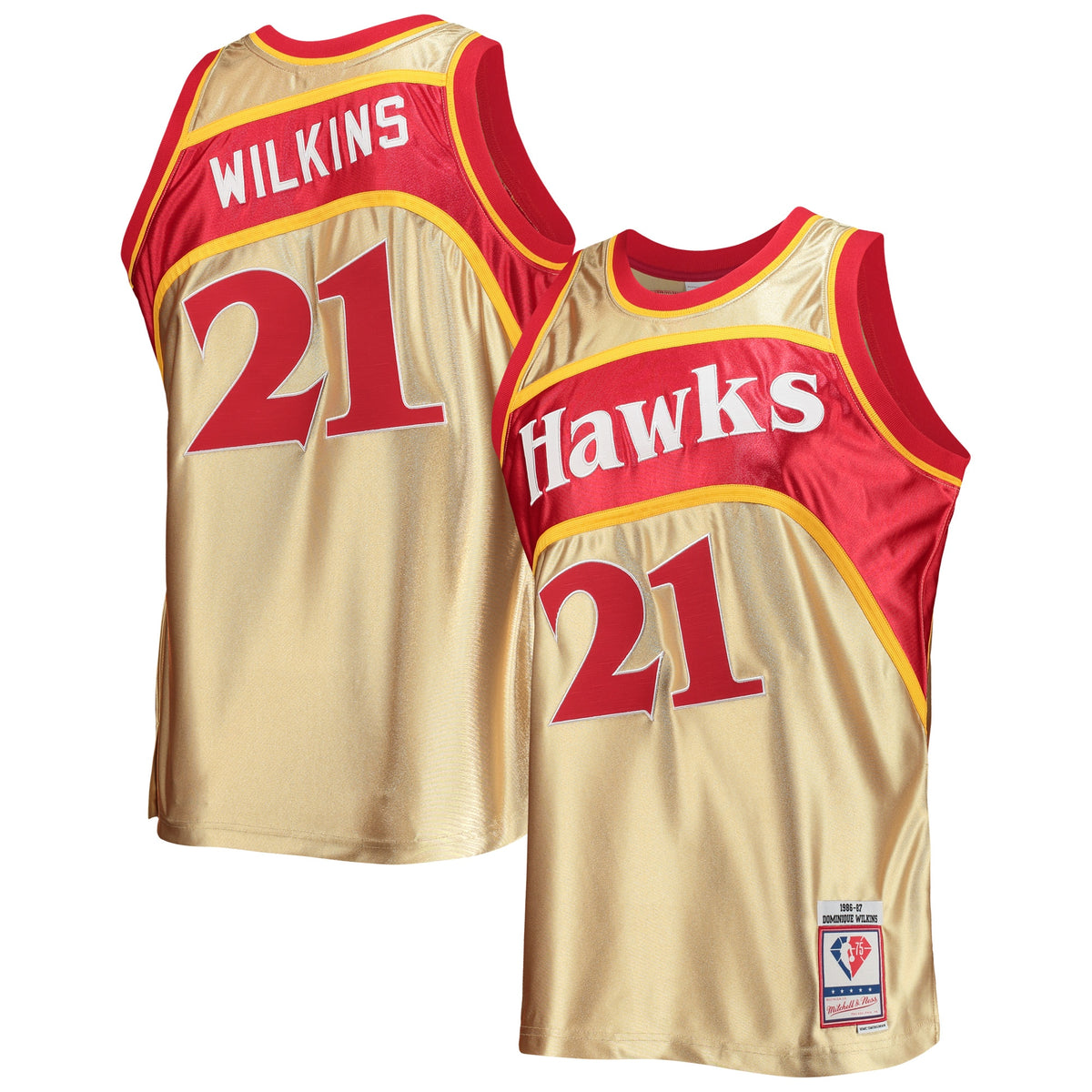 Dominique Wilkins Atlanta Hawks, NBA Jerseys Mitchell & Ness 75th Anniversary 1986/87 Hardwood Classics Swingman Jersey - Gold
