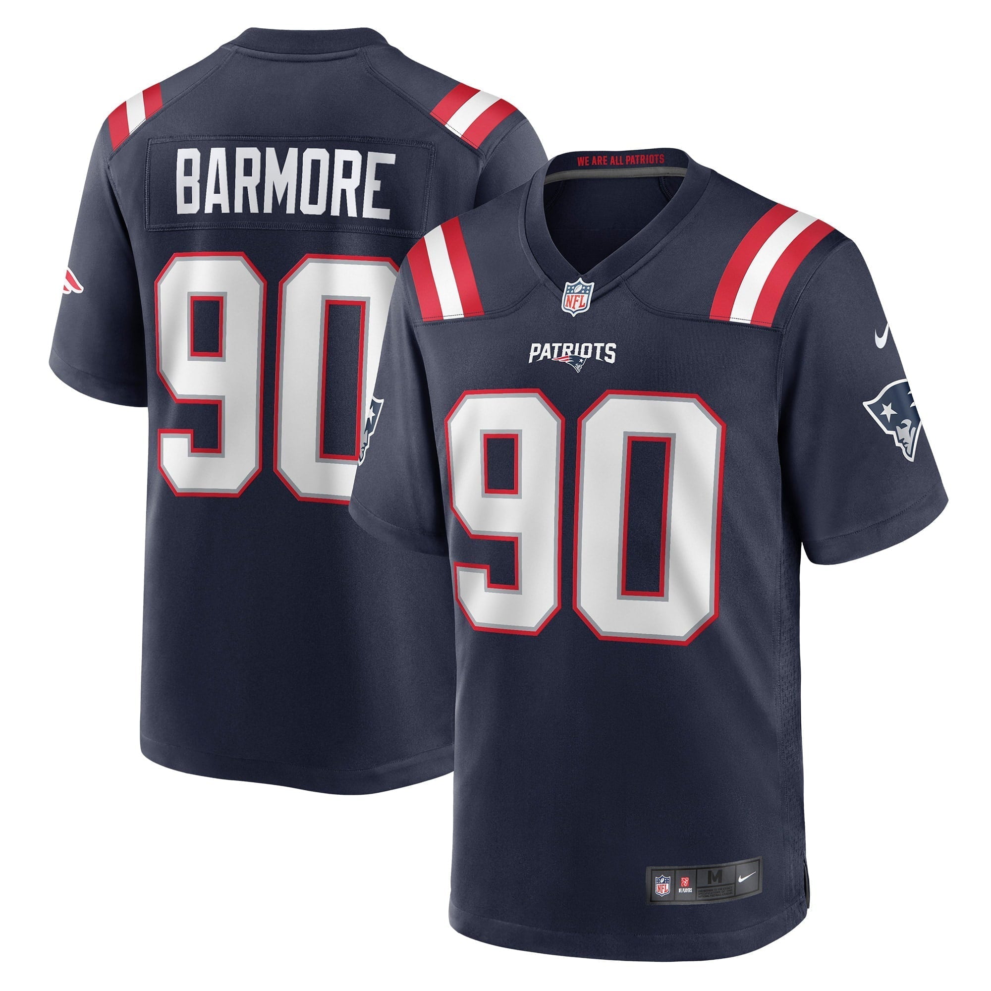 Men s Nike Christian Barmore Navy New England Patriots Player Game Jersey