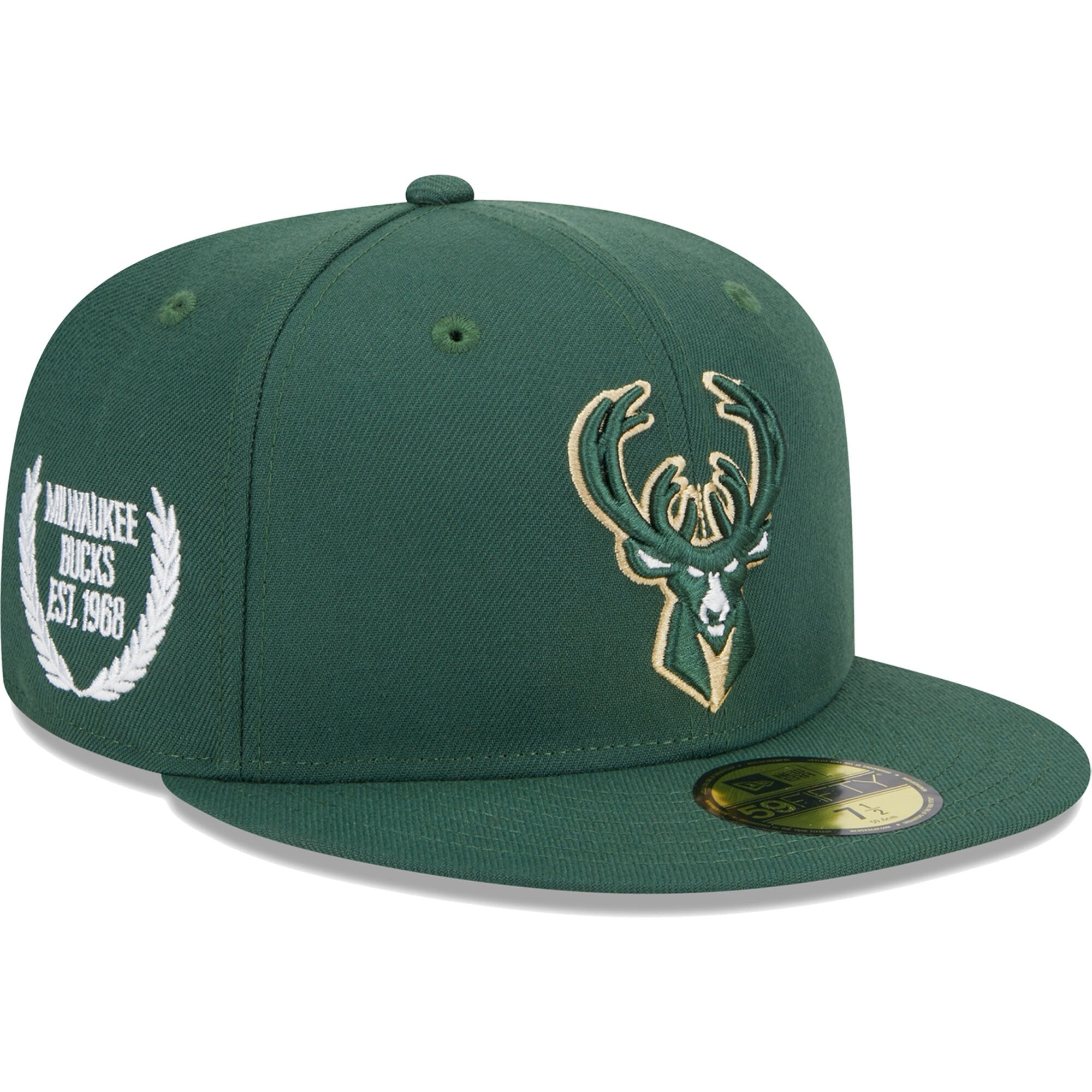 Milwaukee Bucks New Era Camo Undervisor Laurels 59FIFTY Fitted Hat - Hunter Green