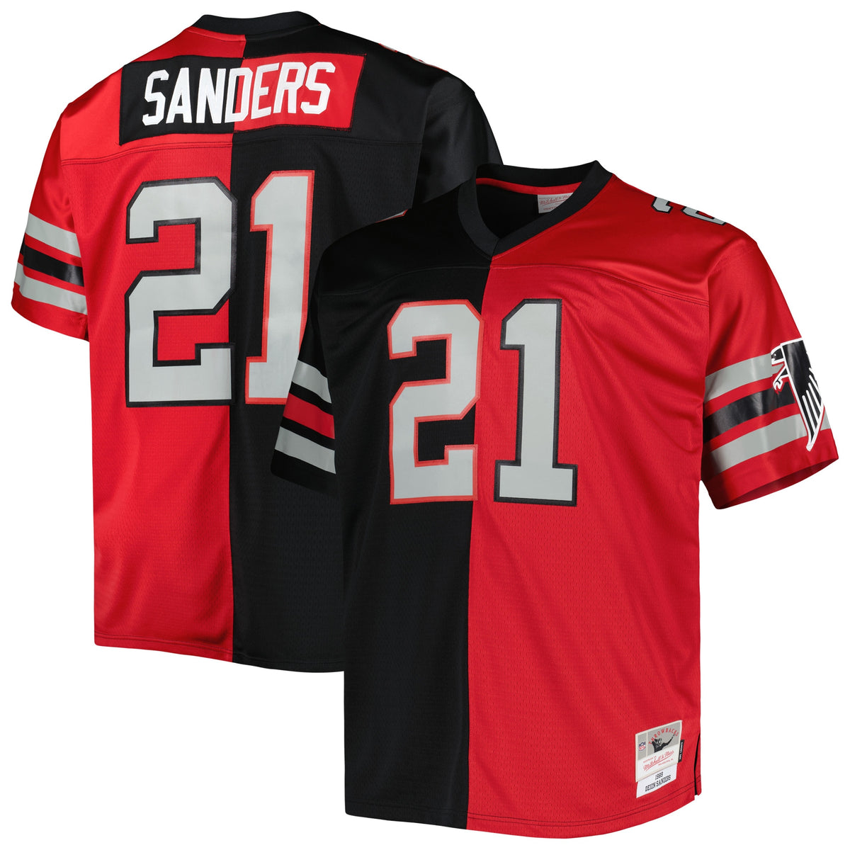 Deion Sanders Atlanta Falcons Mitchell   Ness Big   Tall Split Legacy Retired Player Replica Jersey   Black/Red