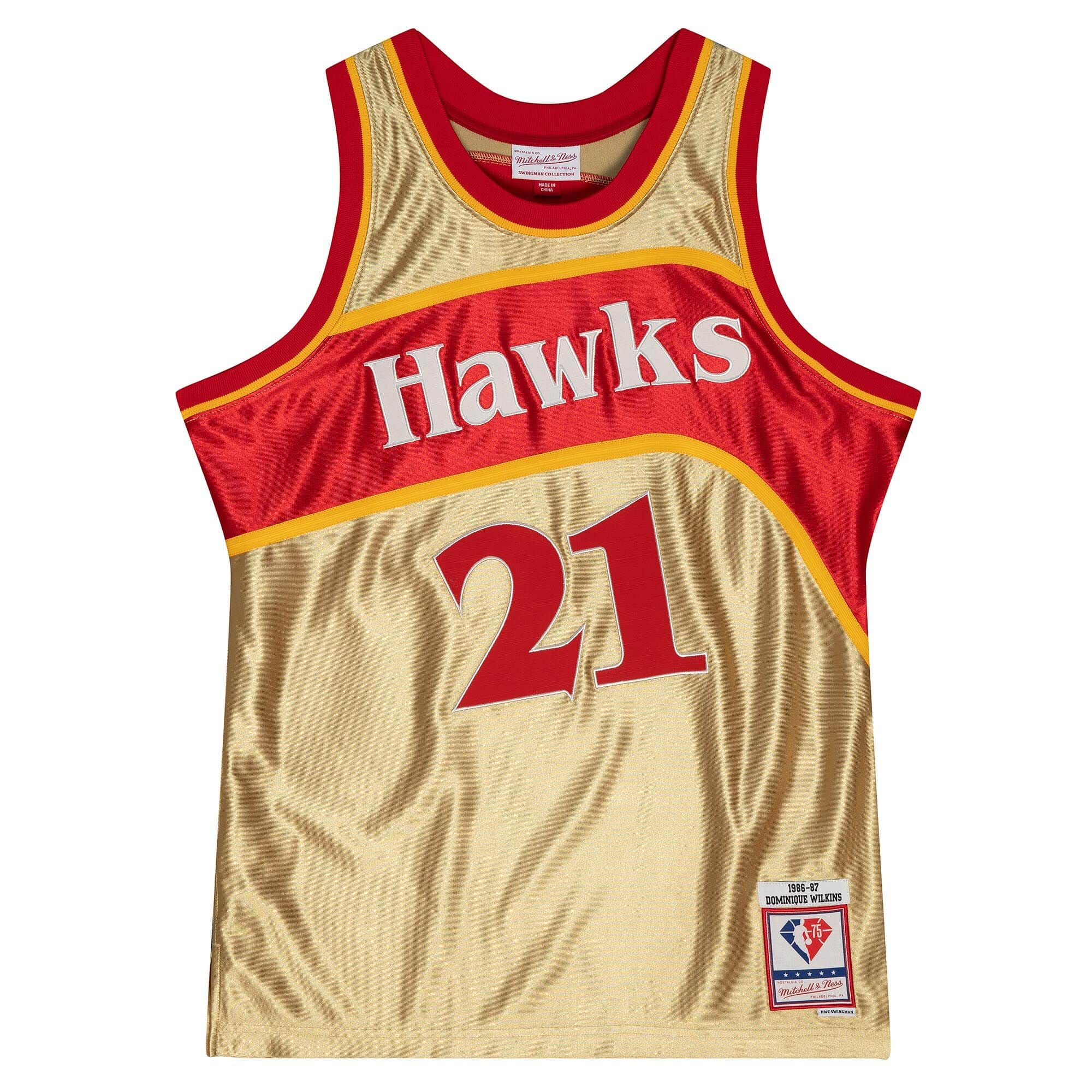 75th Anniversary Gold Swingman Dominique Wilkins Atlanta Hawks, NBA Jerseys 1986-87 Jersey