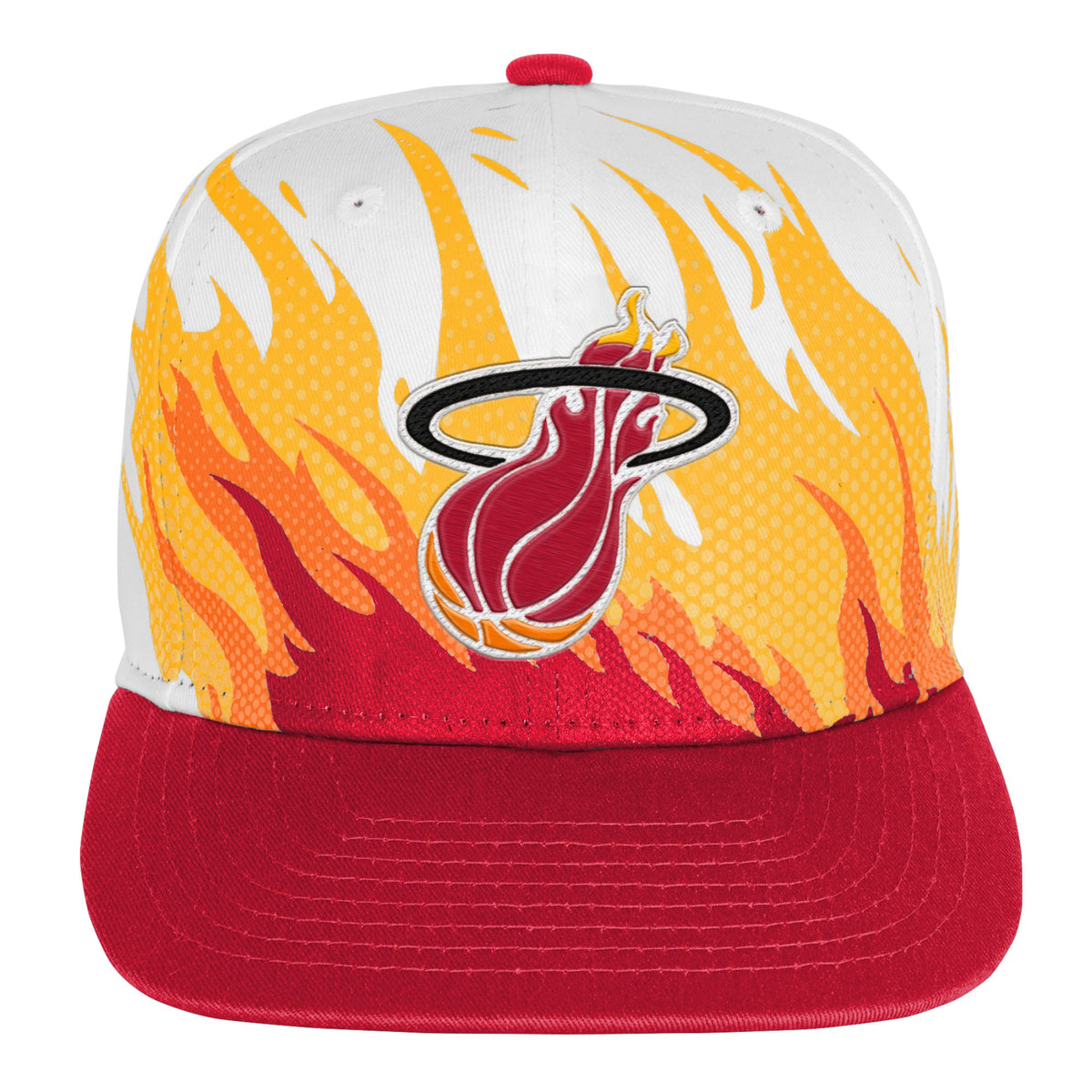 Miami Heat Mitchell & Ness Youth Hot Fire Flat Brim Snapback Hat - White