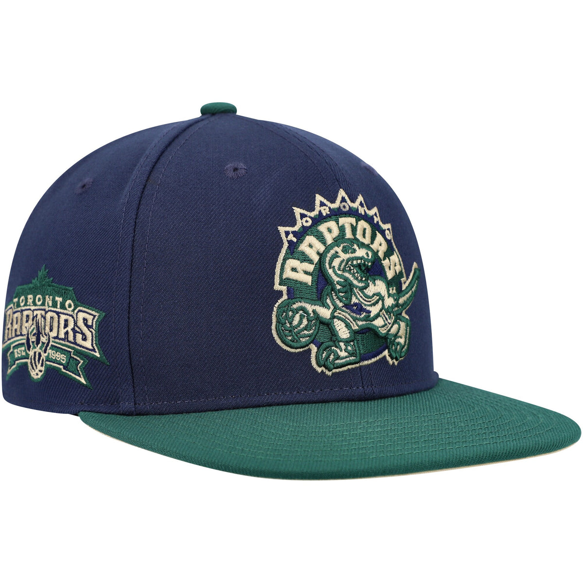 Toronto Raptors Mitchell & Ness Hardwood Classics Grassland Fitted Hat - Navy/Green