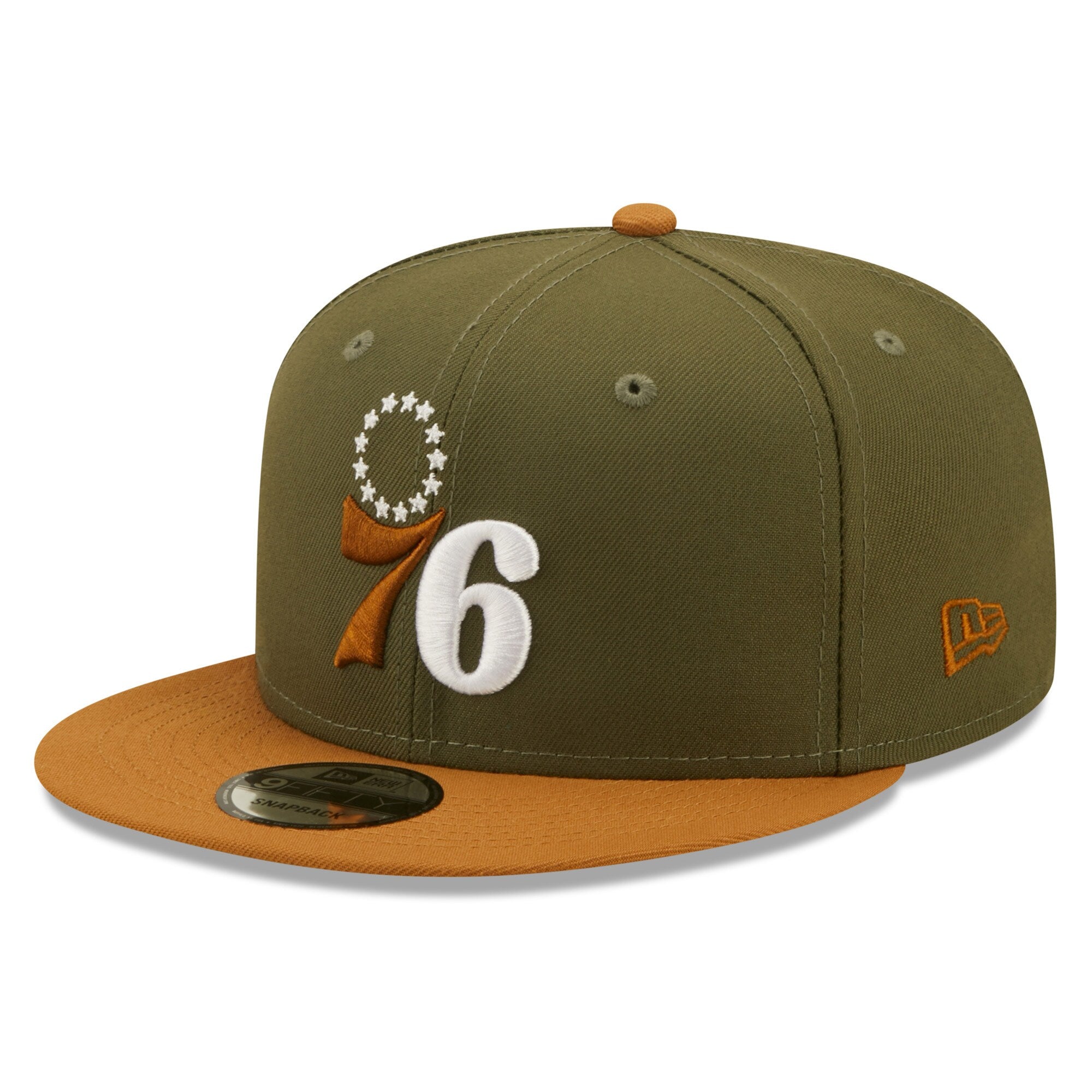 Philadelphia 76ers New Era Two-Tone Color Pack 9FIFTY Snapback Hat - Olive/Brown