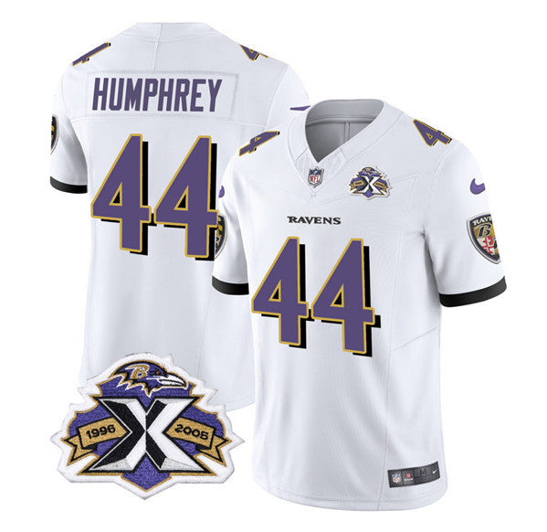 Men s Baltimore Ravens  Marlon Humphrey White 2023 F.U.S.E With Patch Throwback Vapor Limited Stitched Jersey