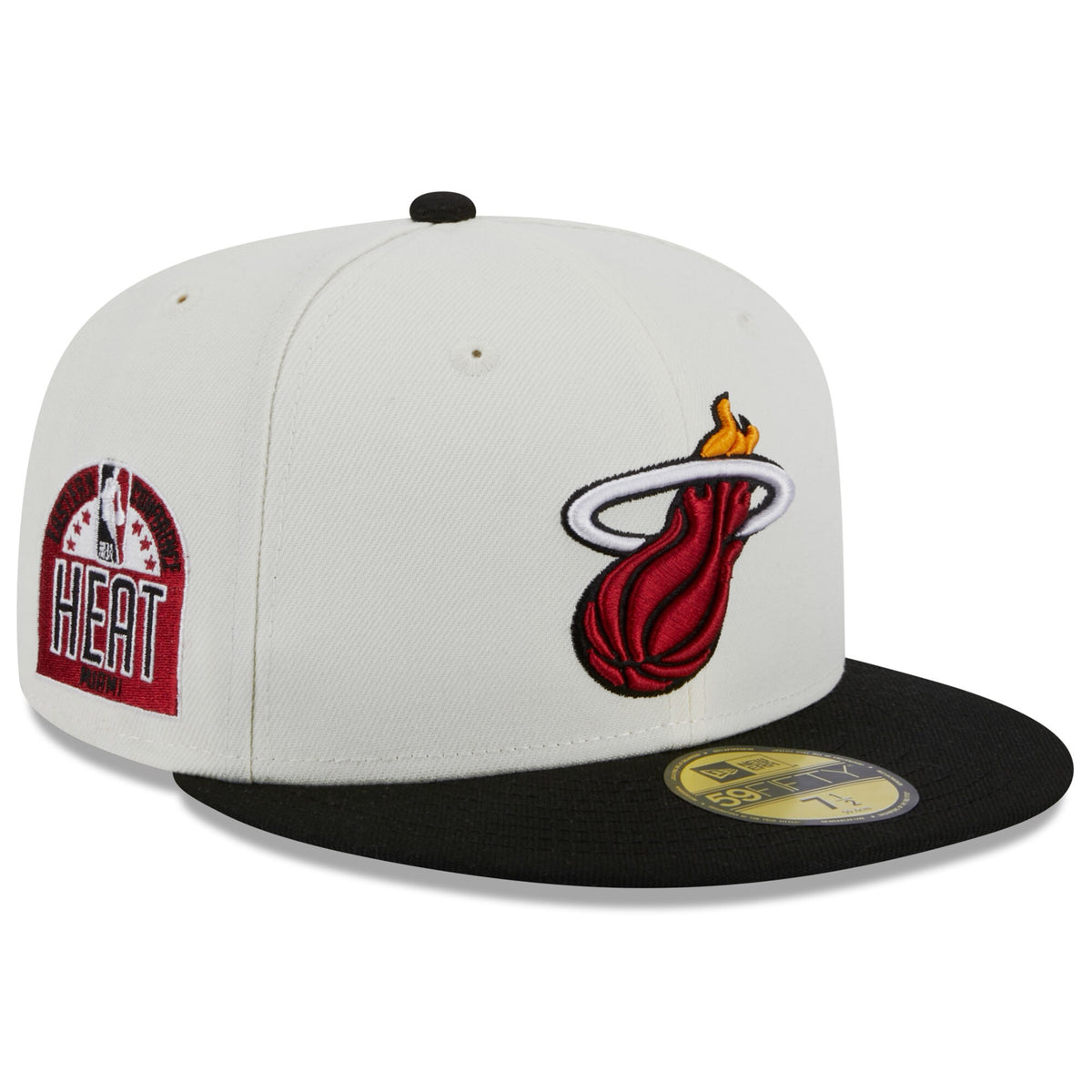 Miami Heat New Era Retro City Conference Side Patch 59FIFTY Fitted Hat - Cream/Black