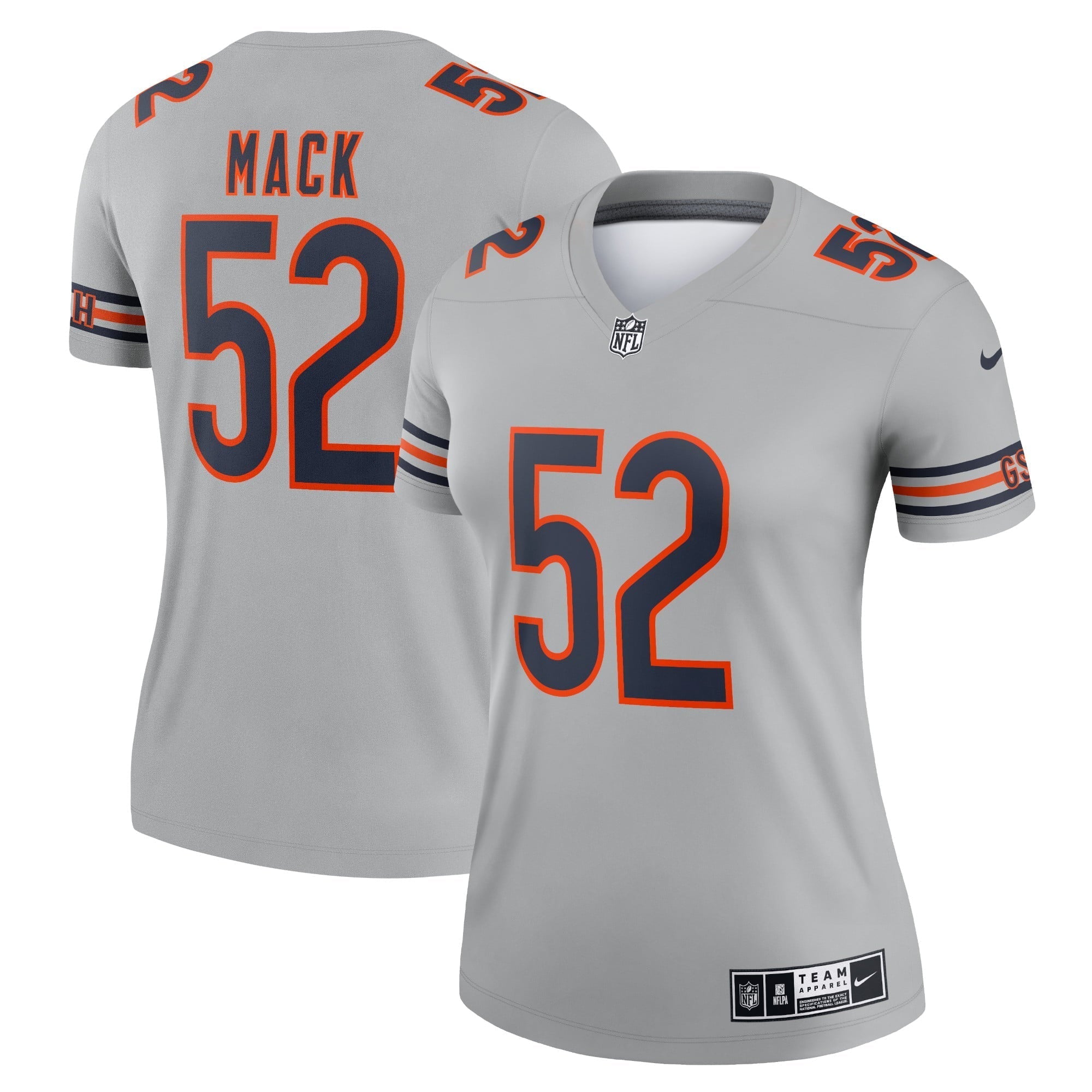 Women s Nike Khalil Mack Gray Chicago Bears Inverted Legend Jersey