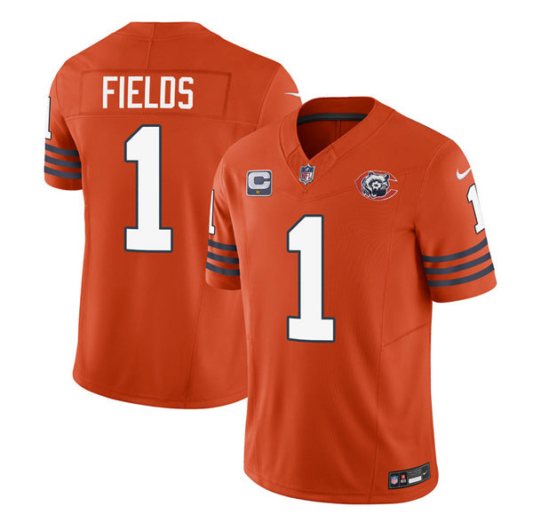 Men s Chicago Bears  Justin Fields Orange 2023 With 1-star C Patch Throwback Limited  Stitched Game Jerseys