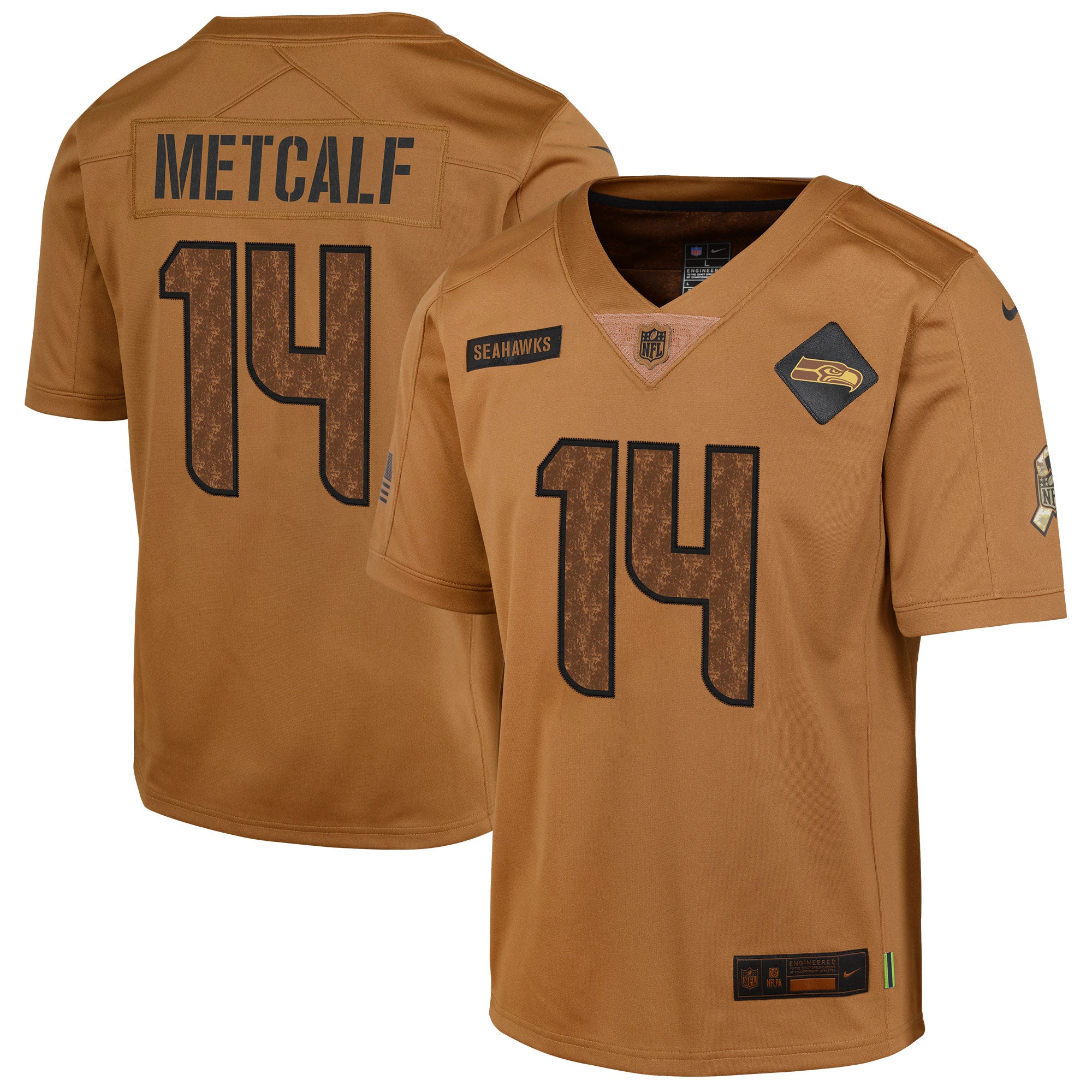 DK Metcalf Seattle Seahawks Nike Youth 2023 Salute To Service Limited Jersey Brown