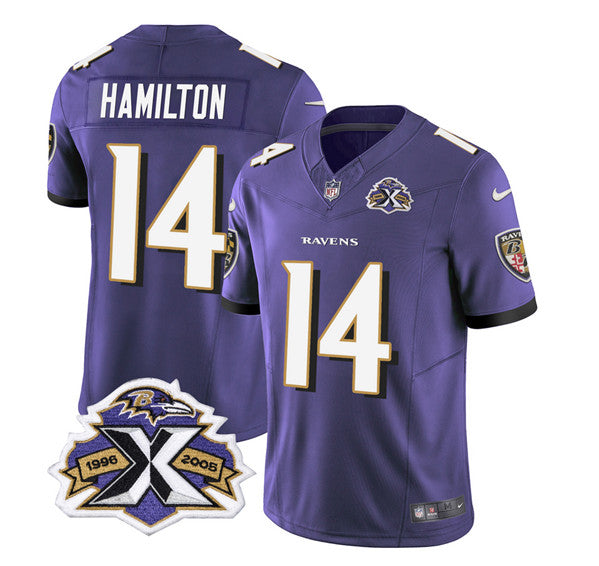 Men s Baltimore Ravens Kyle Hamilton Purple 2023 F.U.S.E With Patch Throwback Vapor Limited Stitched Jersey