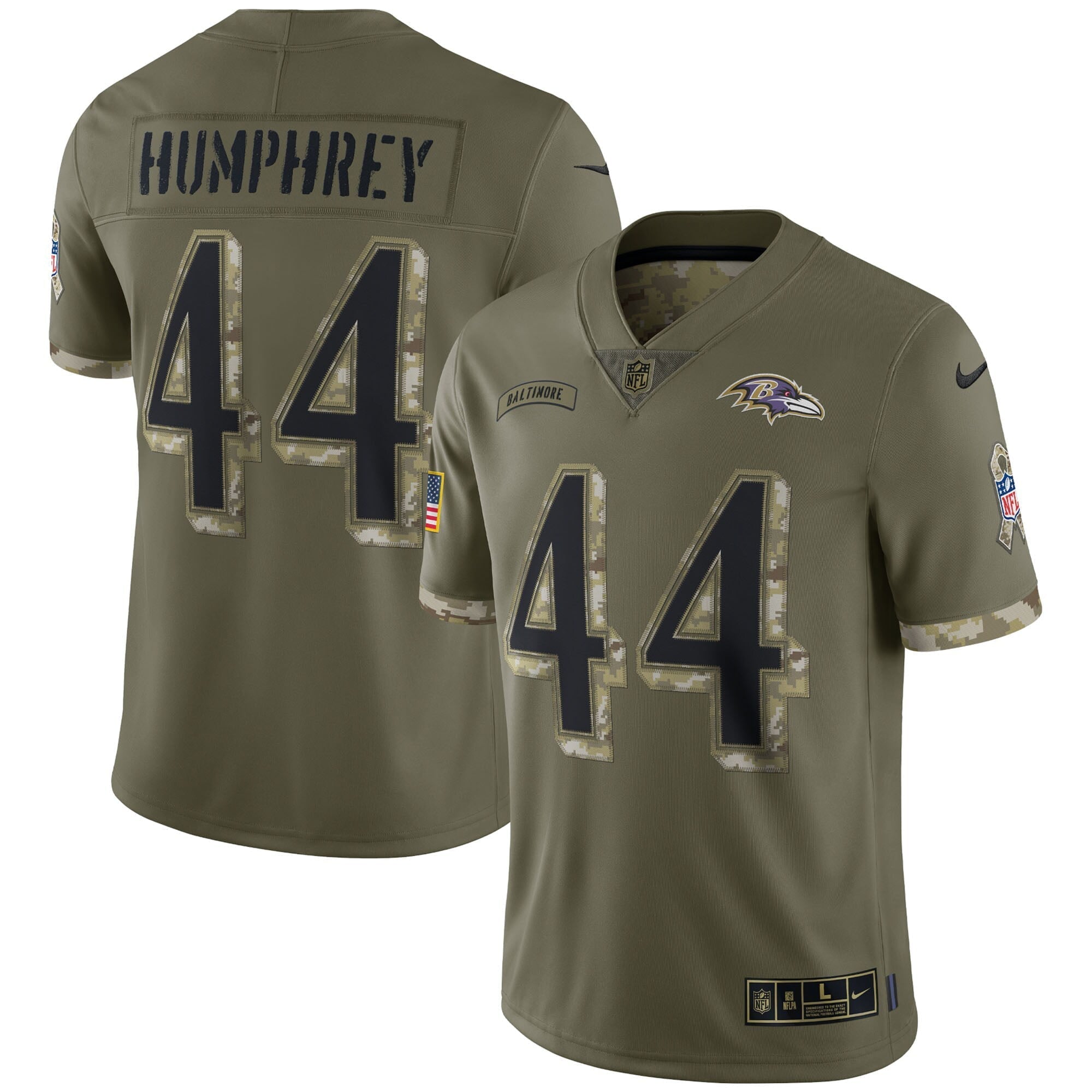 Men s Nike Marlon Humphrey Olive Baltimore Ravens 2022 Salute To Service Limited Jersey