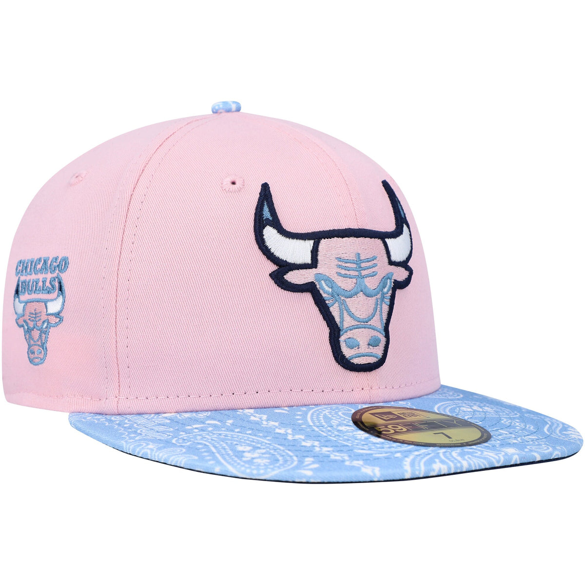 Chicago Bulls New Era Paisley Visor 59FIFTY Fitted Hat - Pink/Light Blue