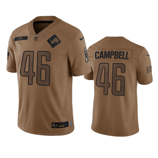 Men s Detroit Lions ack Campbell 2023 Brown Salute To Service Limited Stitched Jersey