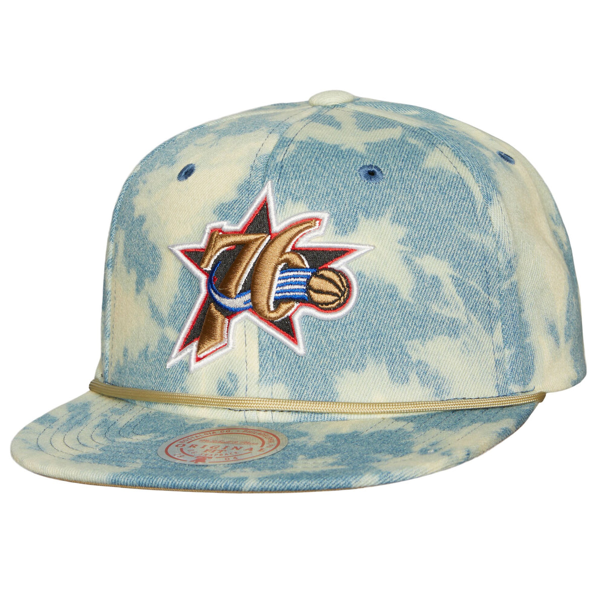 Philadelphia 76ers Mitchell & Ness Acid Wash Snapback Hat - Denim