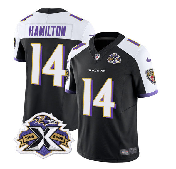 Men s Baltimore Ravens Kyle Hamilton Black White 2023 F.U.S.E With Patch Throwback Vapor Limited Stitched Jersey