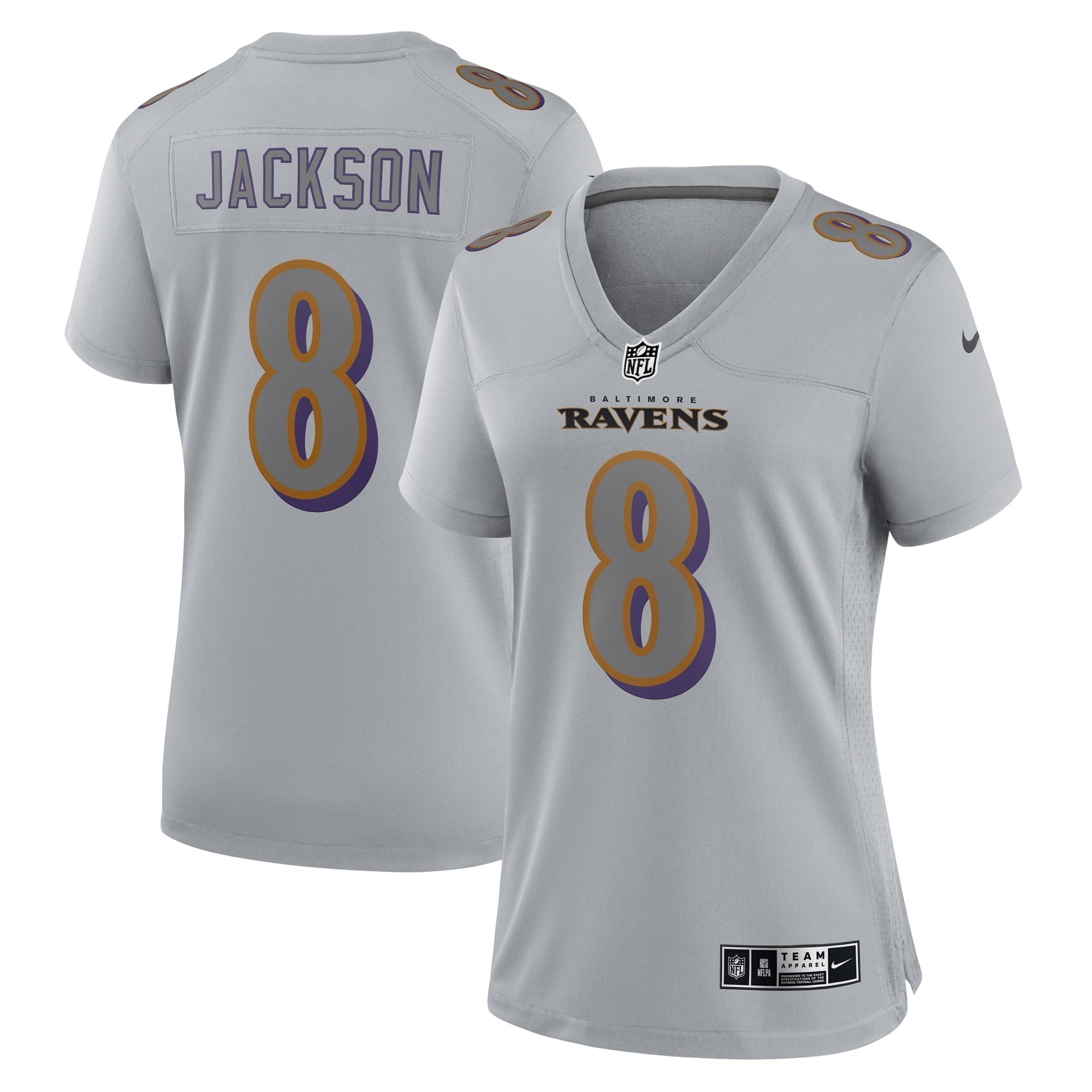 Women s Nike Lamar Jackson Gray Baltimore Ravens Atmosphere Fashion Game Jersey