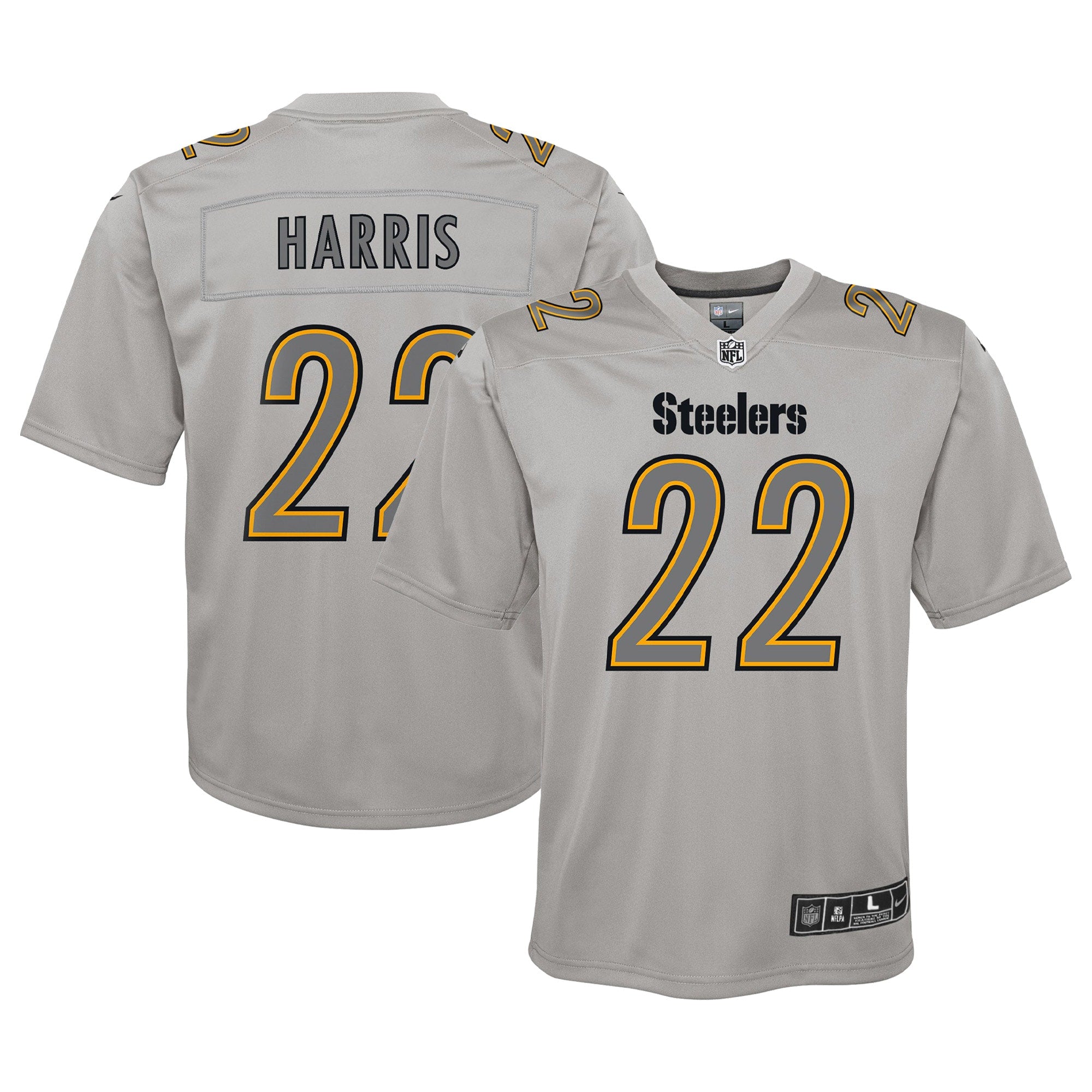 Najee Harris Pittsburgh Steelers Nike Youth Atmosphere Game Jersey   Gray