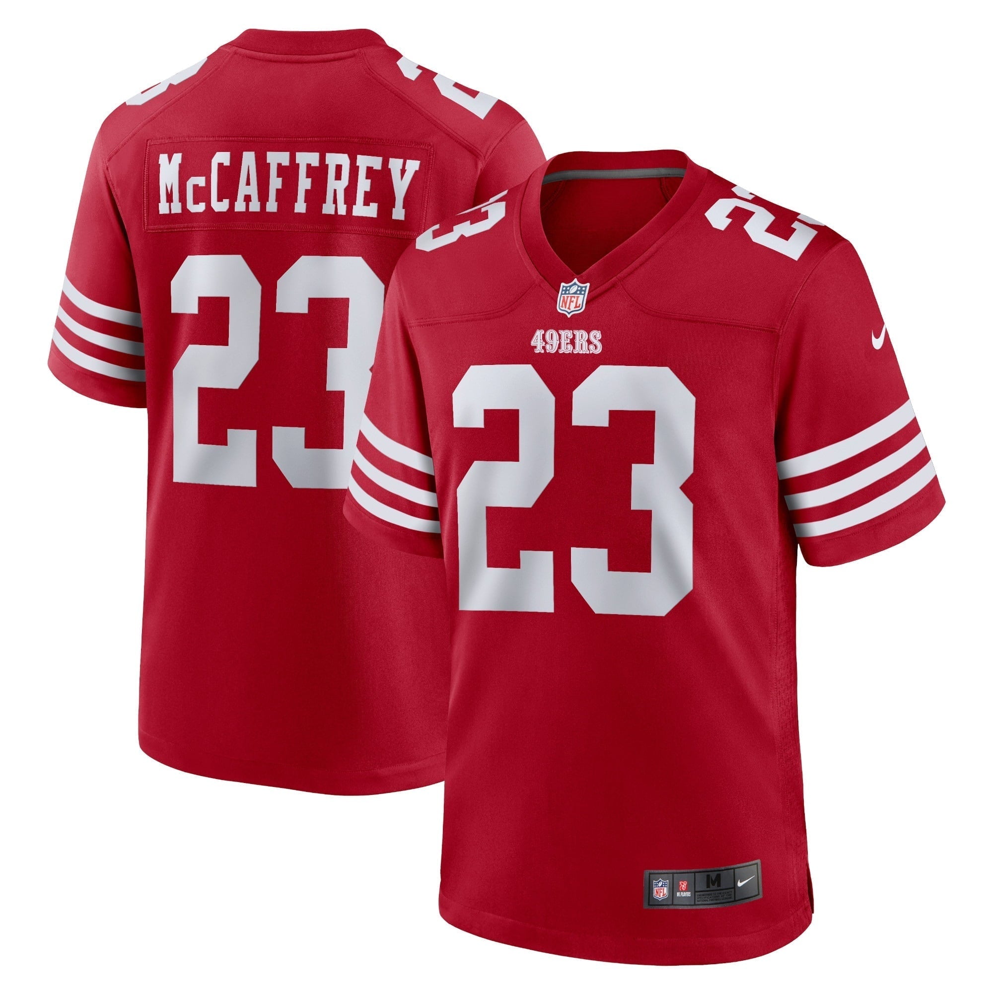 Men s Nike Christian McCaffrey Scarlet San Francisco 49ers Game Player Jersey