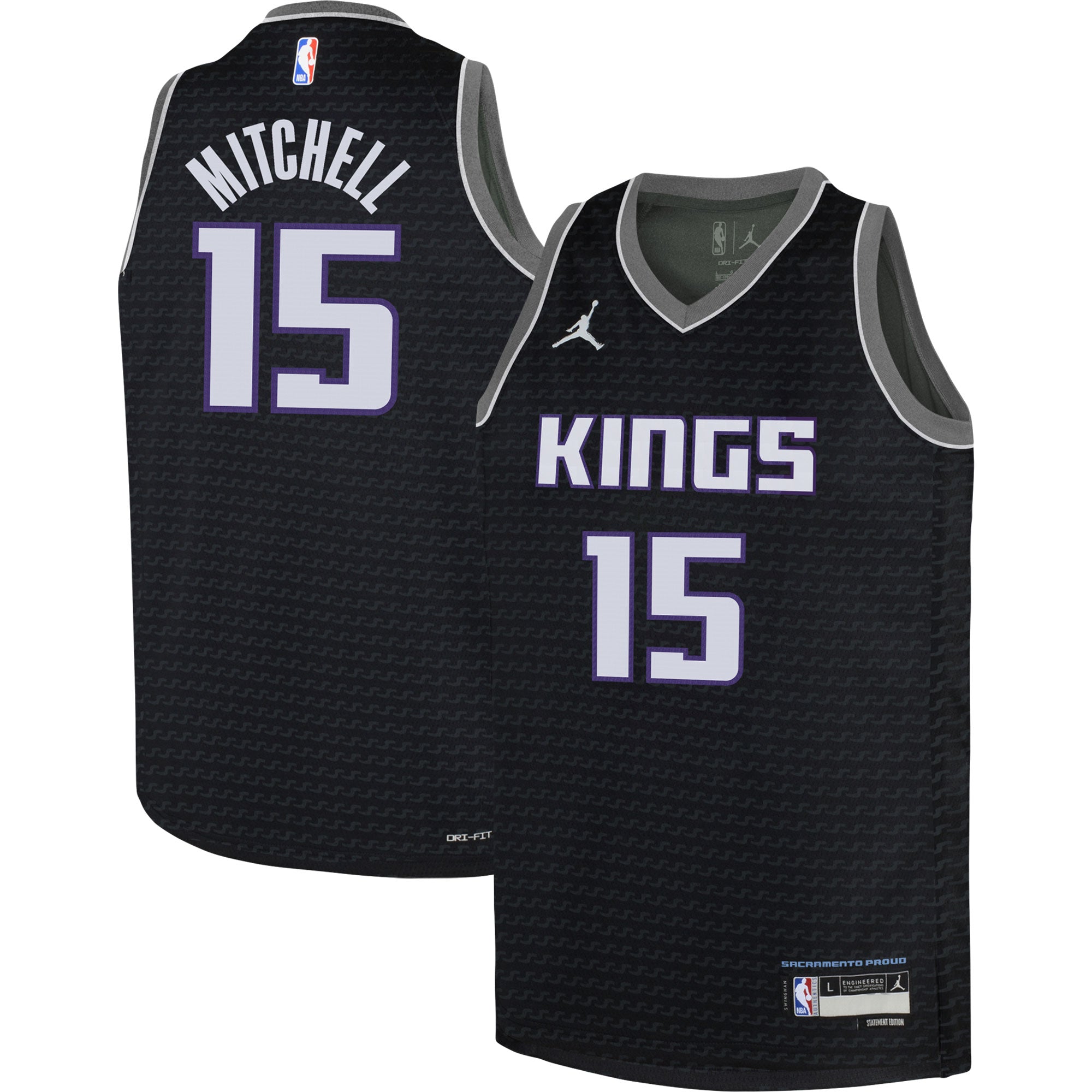 Davion Mitchell Sacramento Kings Jordans Brand Youth Swingman Jersey - Statement Edition - Black