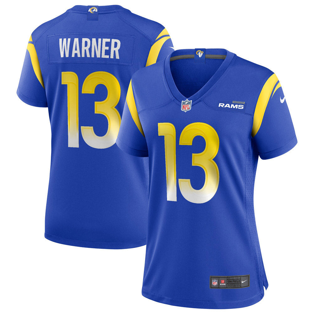 Women s Los Angeles Rams Kurt Warner Game Retired Player Jersey Royal Blue