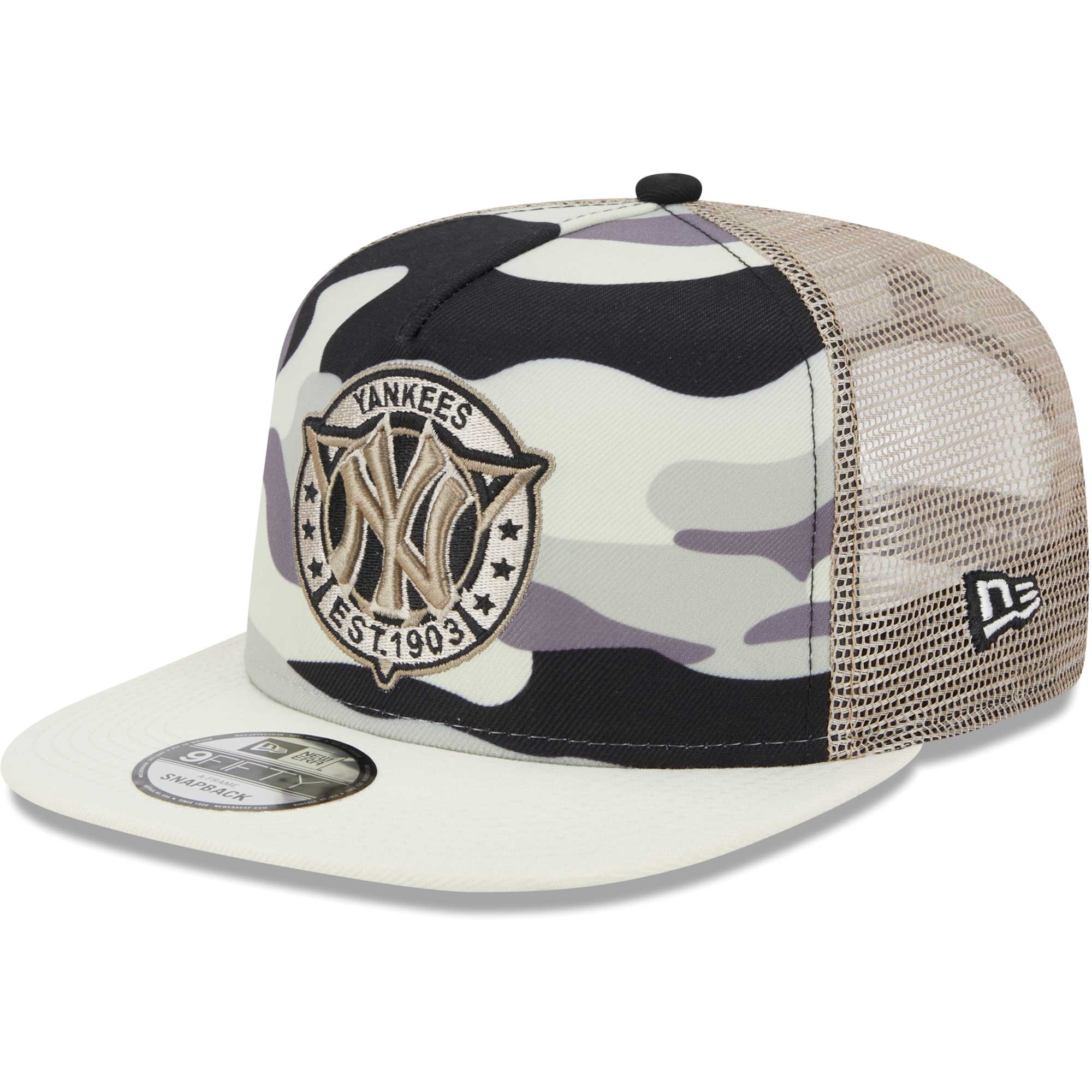 New York Yankees New Era Chrome Camo A-Frame 9FIFTY Trucker Snapback Hat - White