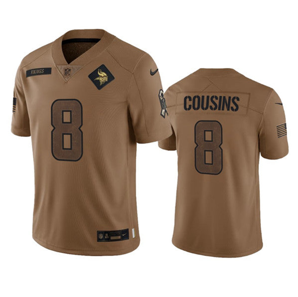 Men s Minnesota Vikings Kirk Cousins 2023 Brown Salute To Service Limited Stitched Jersey