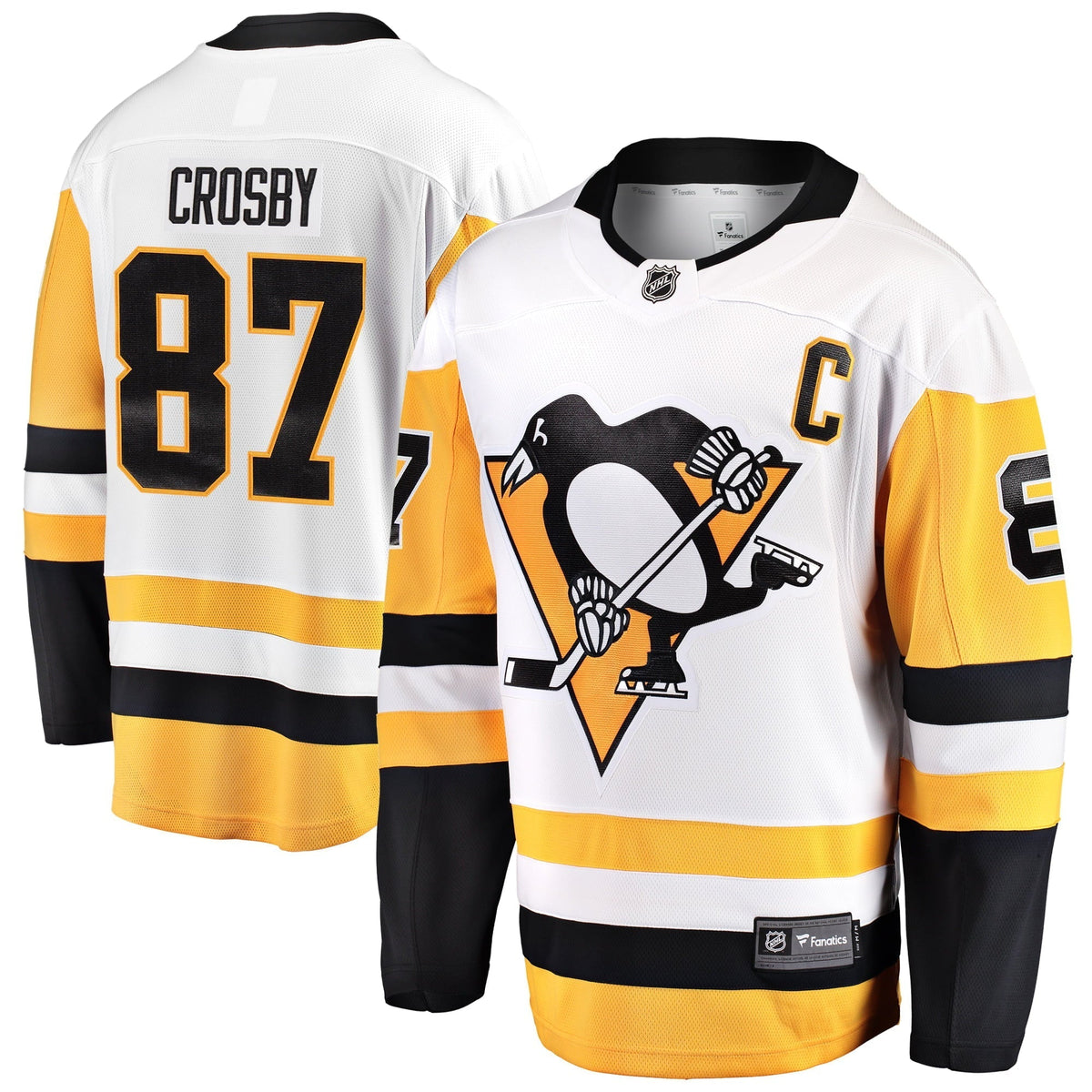 Men's Fanatics Branded Sidney Crosby White Pittsburgh Penguins Captain Away Premier Breakaway Player Jersey