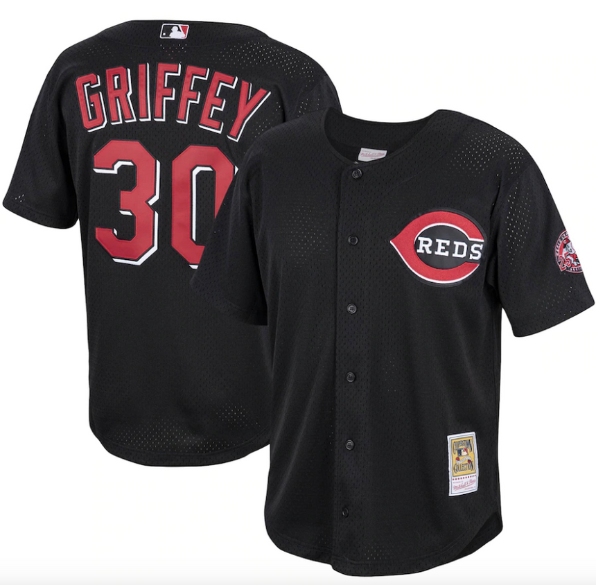 Men's Cincinnati Reds Ken Griffey Jr. Mitchell & Ness Black Cooperstown Collection Batting Practice Jersey