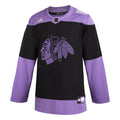 Men's Chicago Blackhawks Adidas Black/Lavendar 2019 Hockey Fights Cancer Authentic Blank Jersey