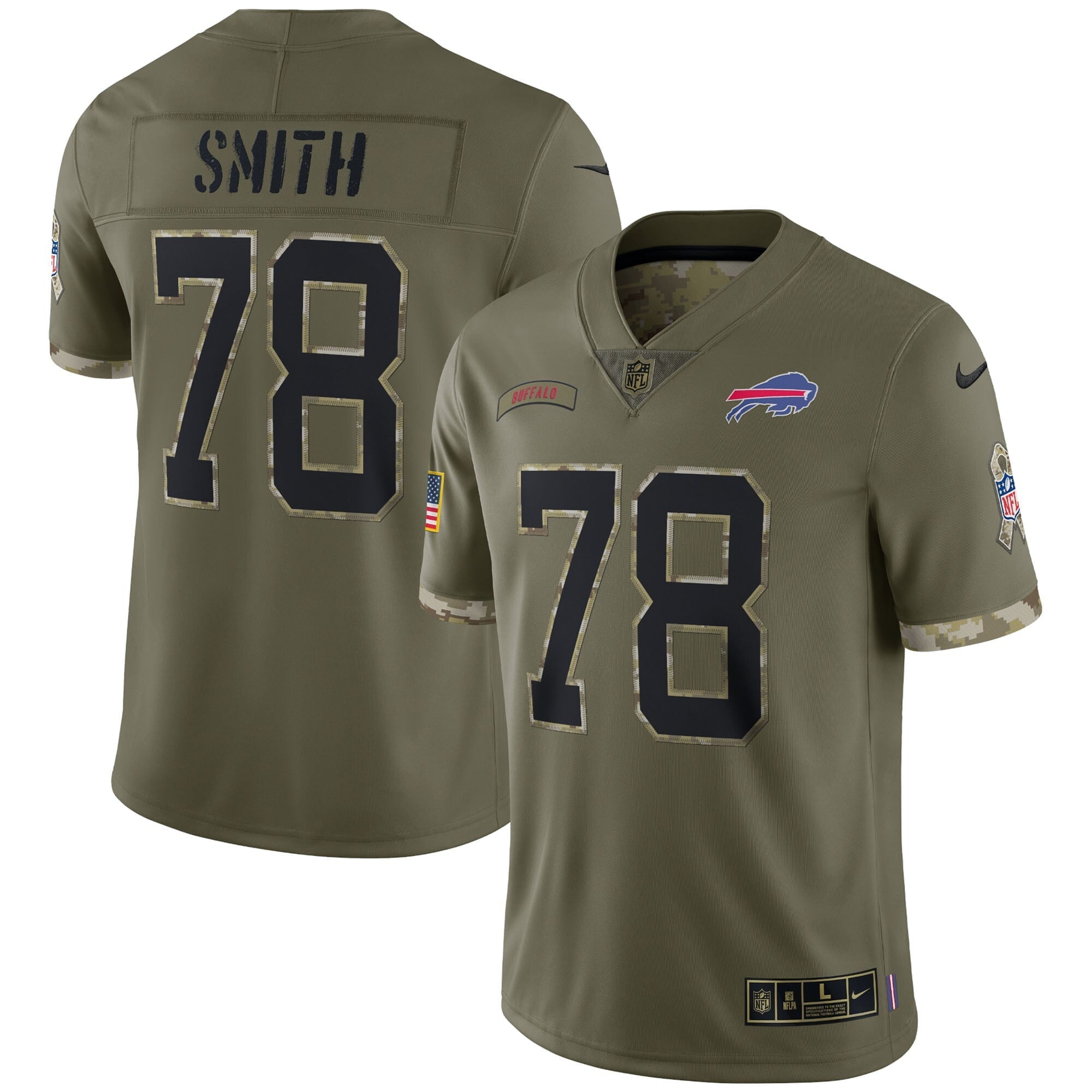 Men s Nike Bruce Smith Olive Buffalo Bills 2022 Salute To Service Retired Player Limited Jersey