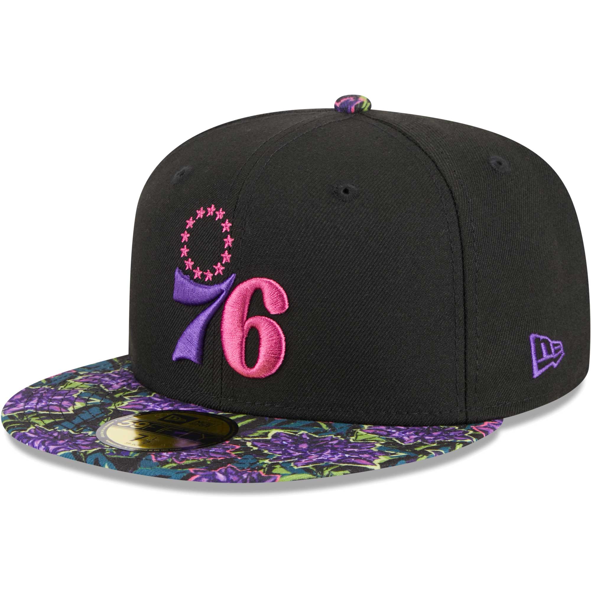 Philadelphia 76ers New Era Dark Fantasy Neon Lotus Flower 59FIFTY Fitted Hat - Black