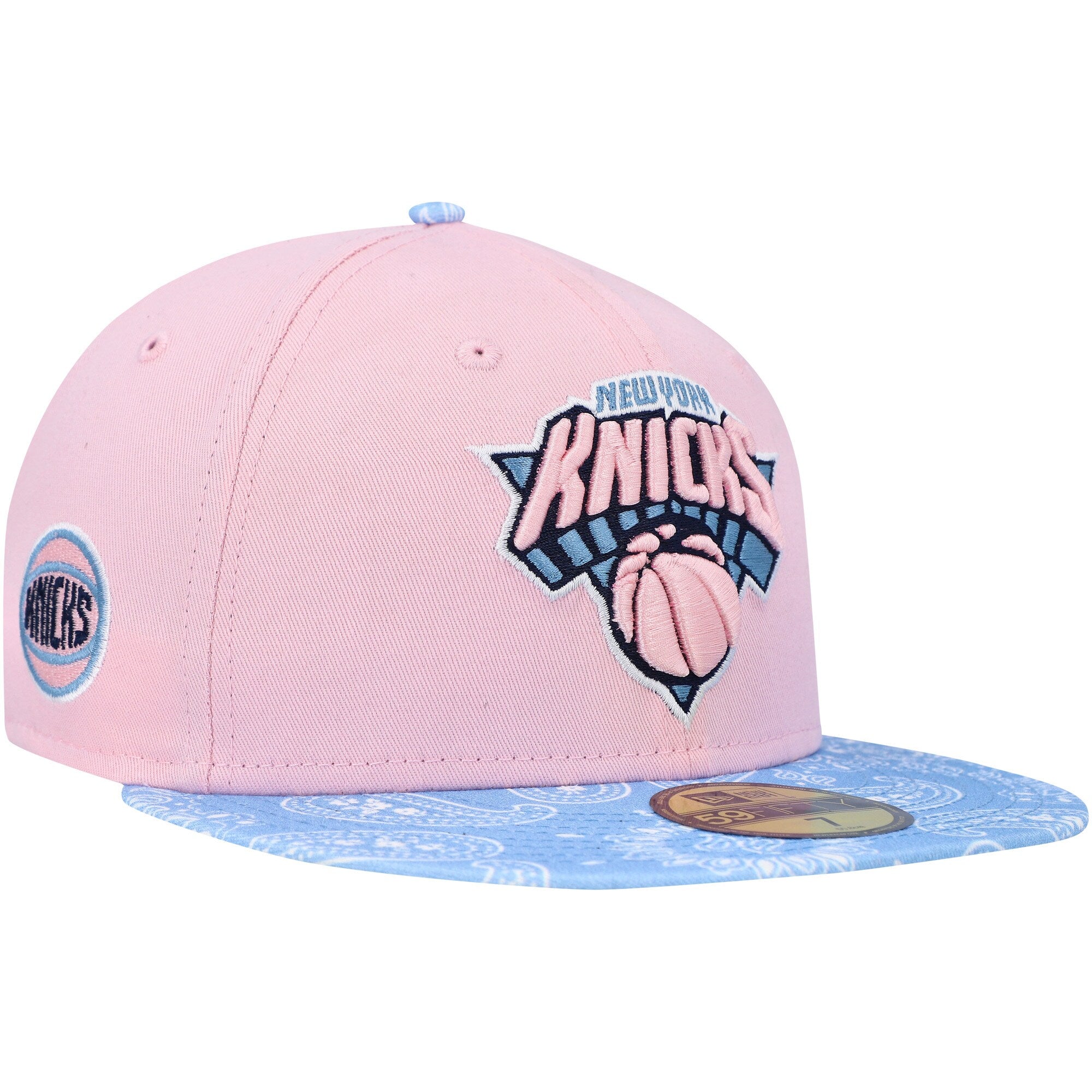New York Knicks New Era Paisley Visor 59FIFTY Fitted Hat - Pink/Light Blue