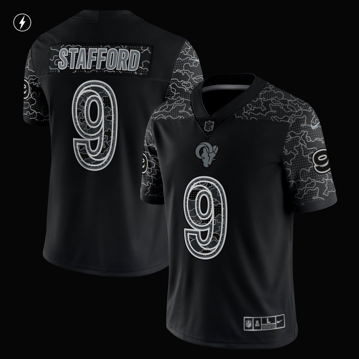 Men s Nike Matthew Stafford Black Los Angeles Rams RFLCTV Limited Jersey
