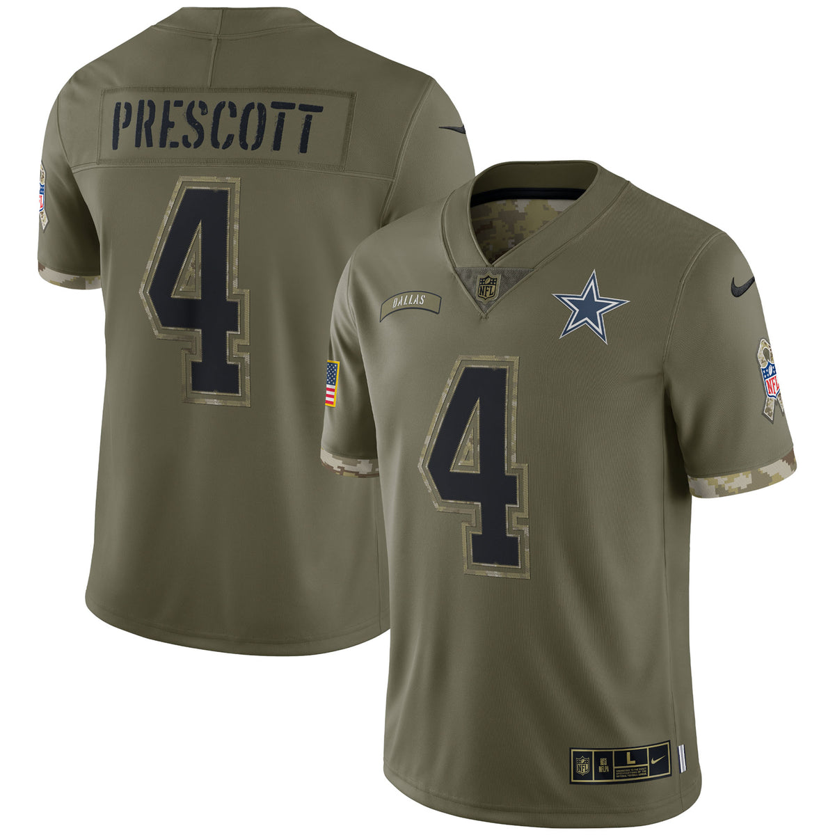 Dak Prescott Dallas Cowboys Nike 2022 Salute To Service Limited Jersey   Olive