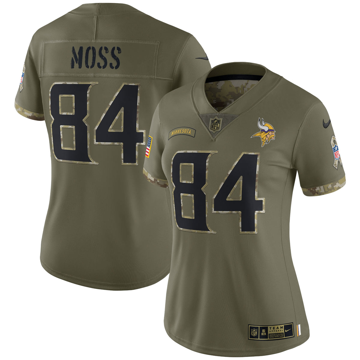 Randy Moss Minnesota Vikings Nike Women s 2022 Salute To Service Retired Player Limited Jersey   Olive