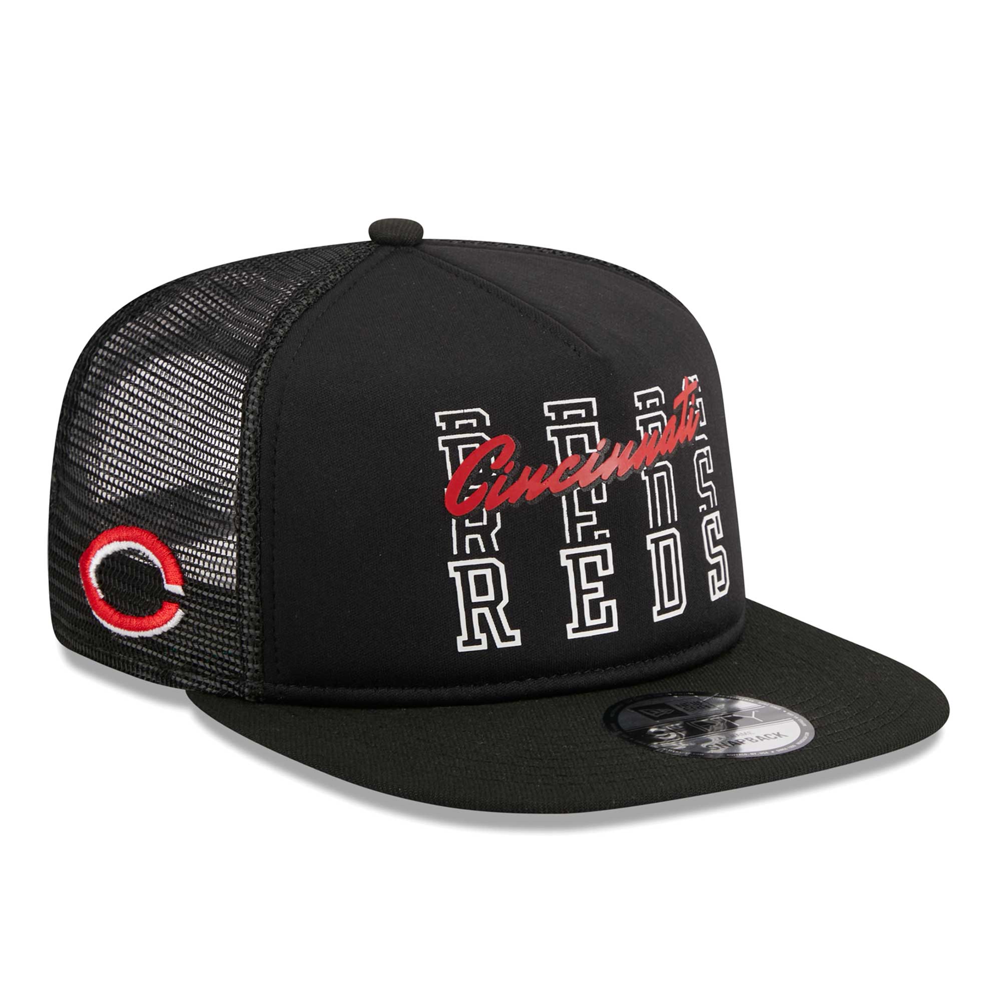 Cincinnati Reds New Era Street Team A-Frame Trucker 9FIFTY Snapback Hat - Black
