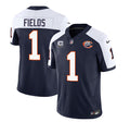 Men s Chicago Bears  Justin Fields Navy White 2023 With 1-star C PatchThrowback Limited Stitched Game Jerseys