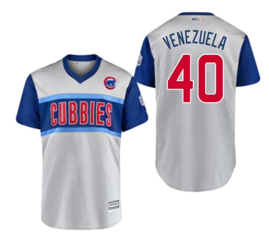 Men's Chicago Cubs Willson Contreras 'Venezuela' Majestic Gray 2019 MLB Little League Classic Replica Player Jersey