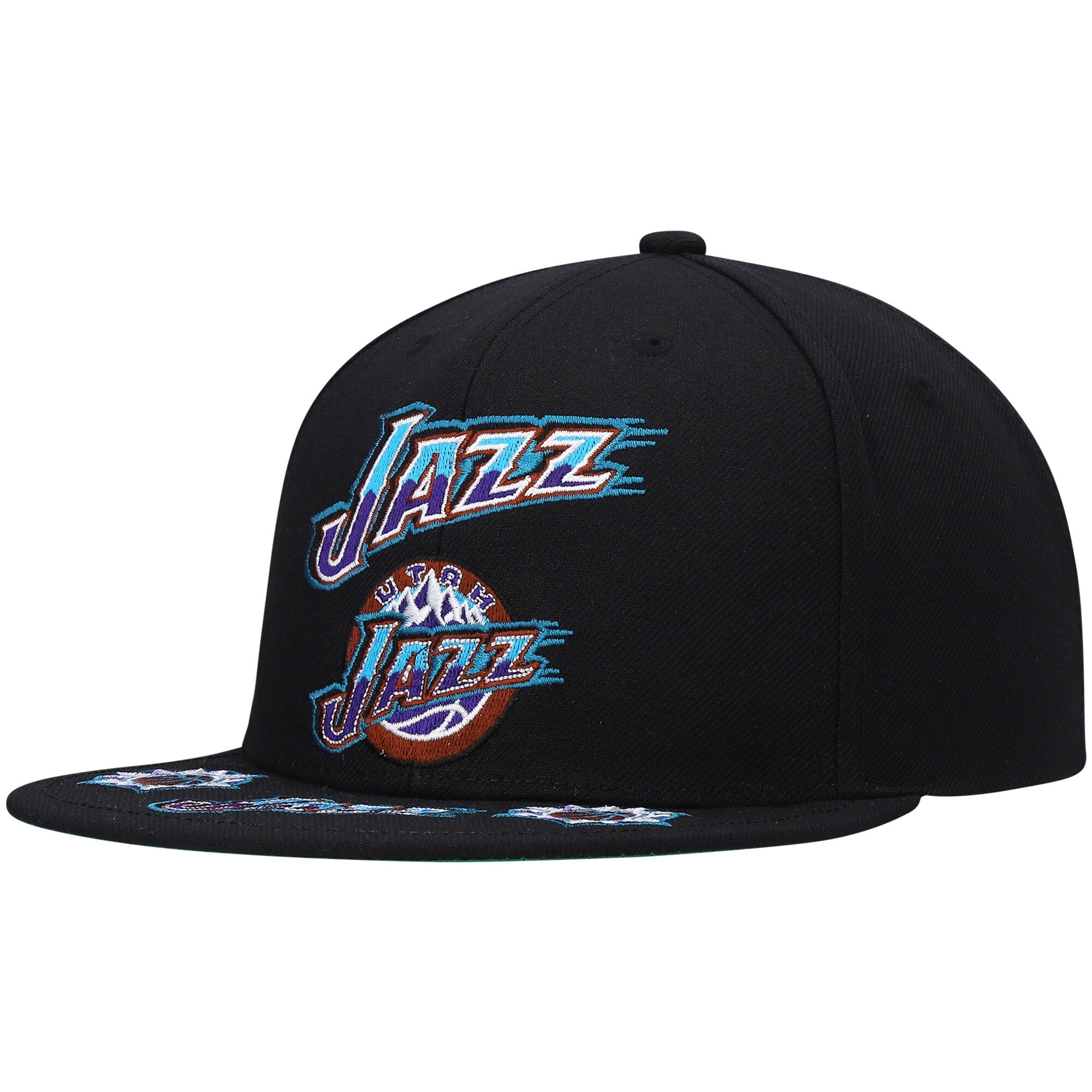 Utah Jazz Mitchell & Ness Hardwood Classics Front Loaded Snapback Hat - Black
