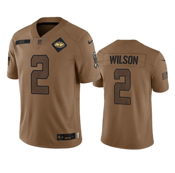 Men s New York Jets Zach Wilson 2023 Brown Salute To Service Limited Stitched Jersey